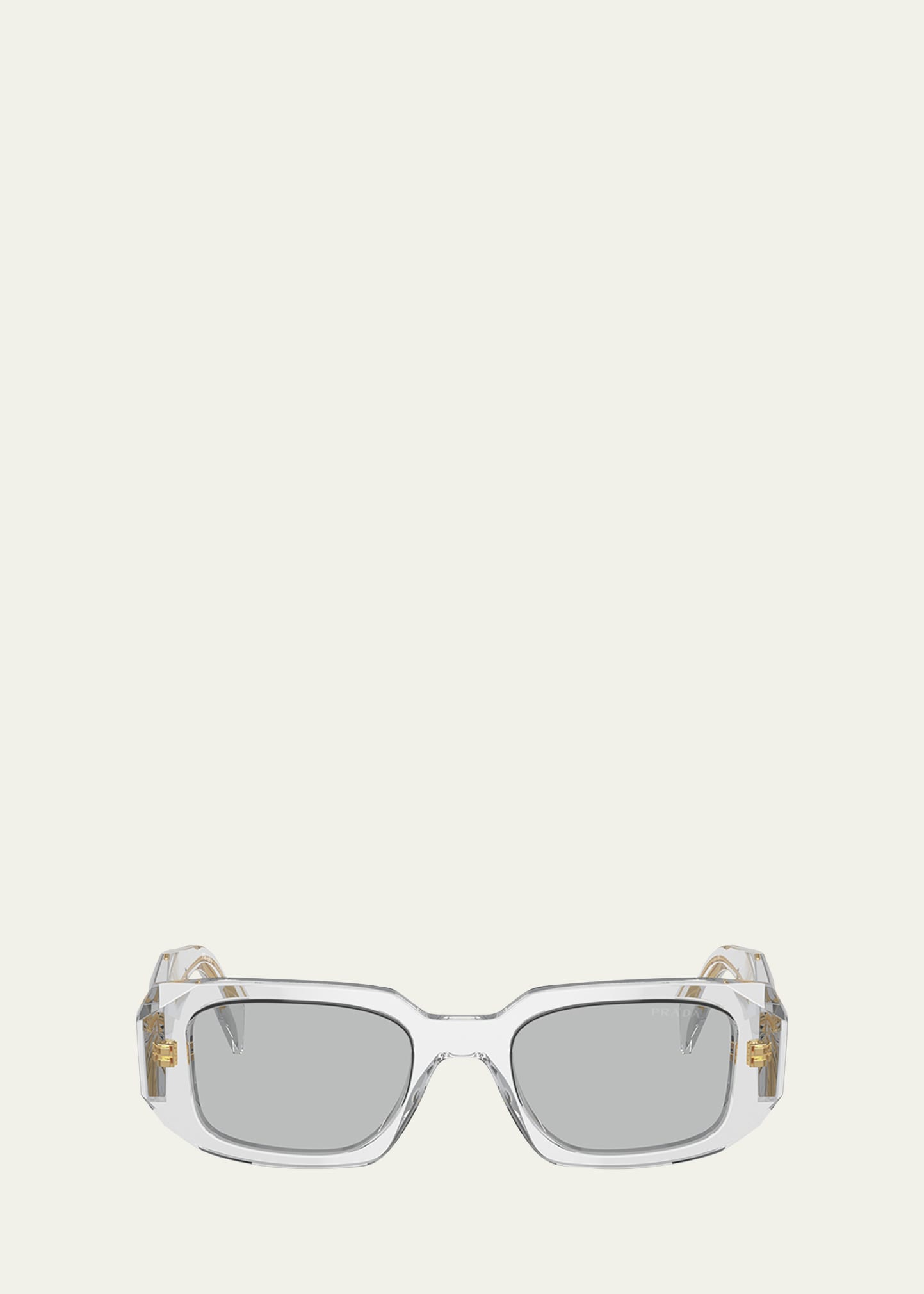 Shop Prada Men's Rectangle Acetate Logo Sunglasses In Transparent Grey