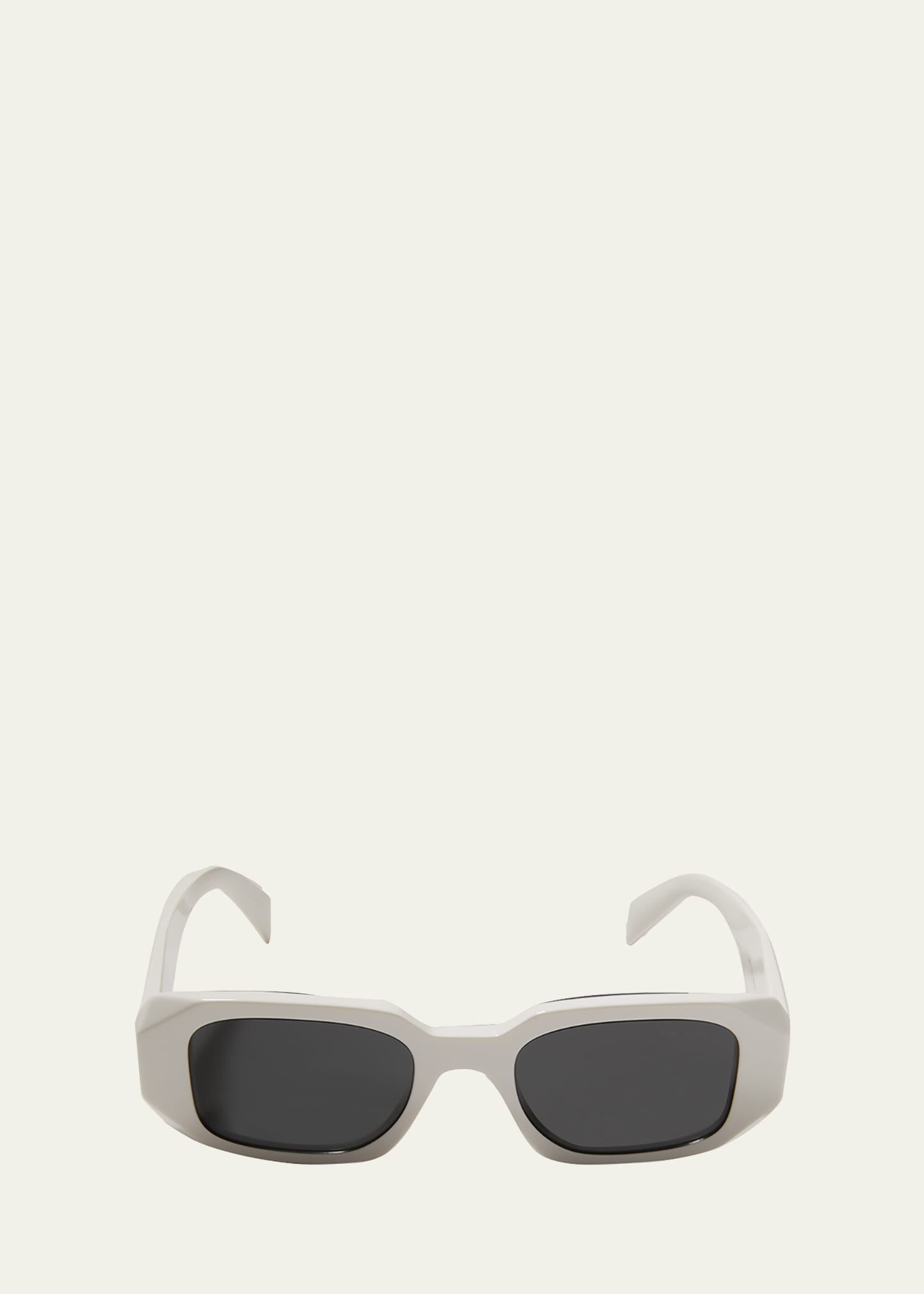Prada Men's Geometric Logo Acetate & Plastic Rectangle Sunglasses In Bone
