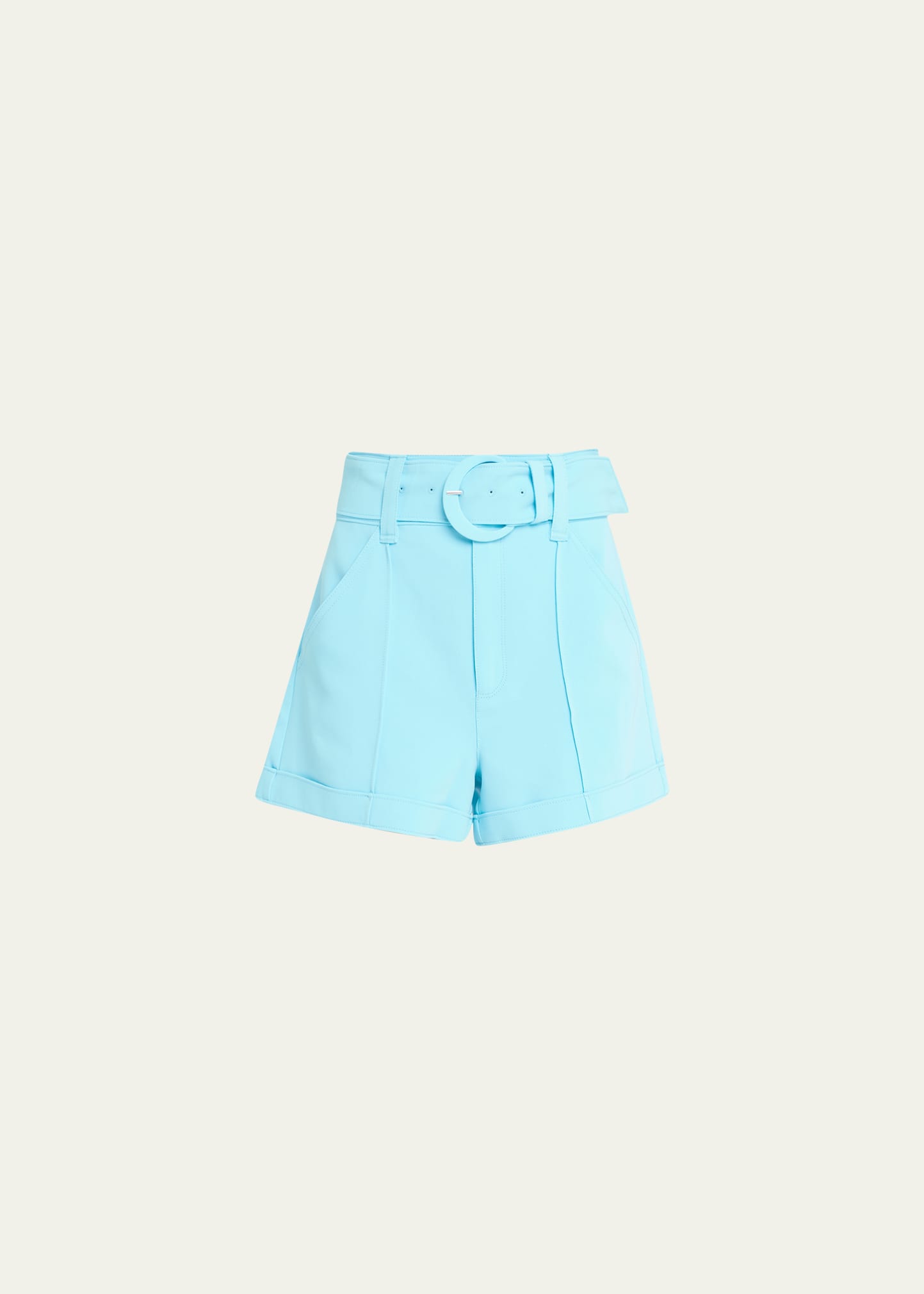 Cinq À Sept Aldi Belted High-rise Stitched Shorts In Cyan