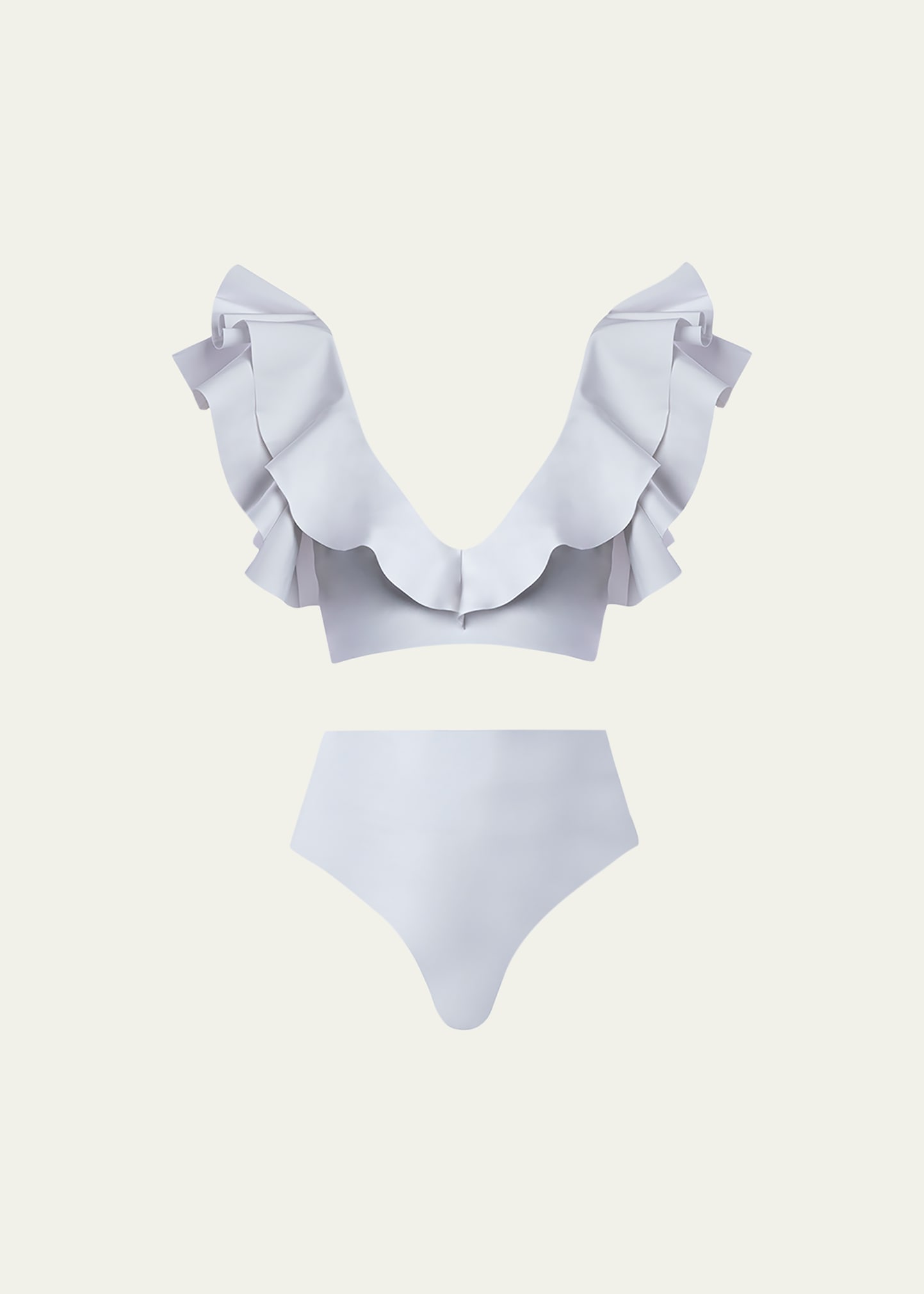 Shop Maygel Coronel Mila Ruffle Two-piece Bikini Set In Off White
