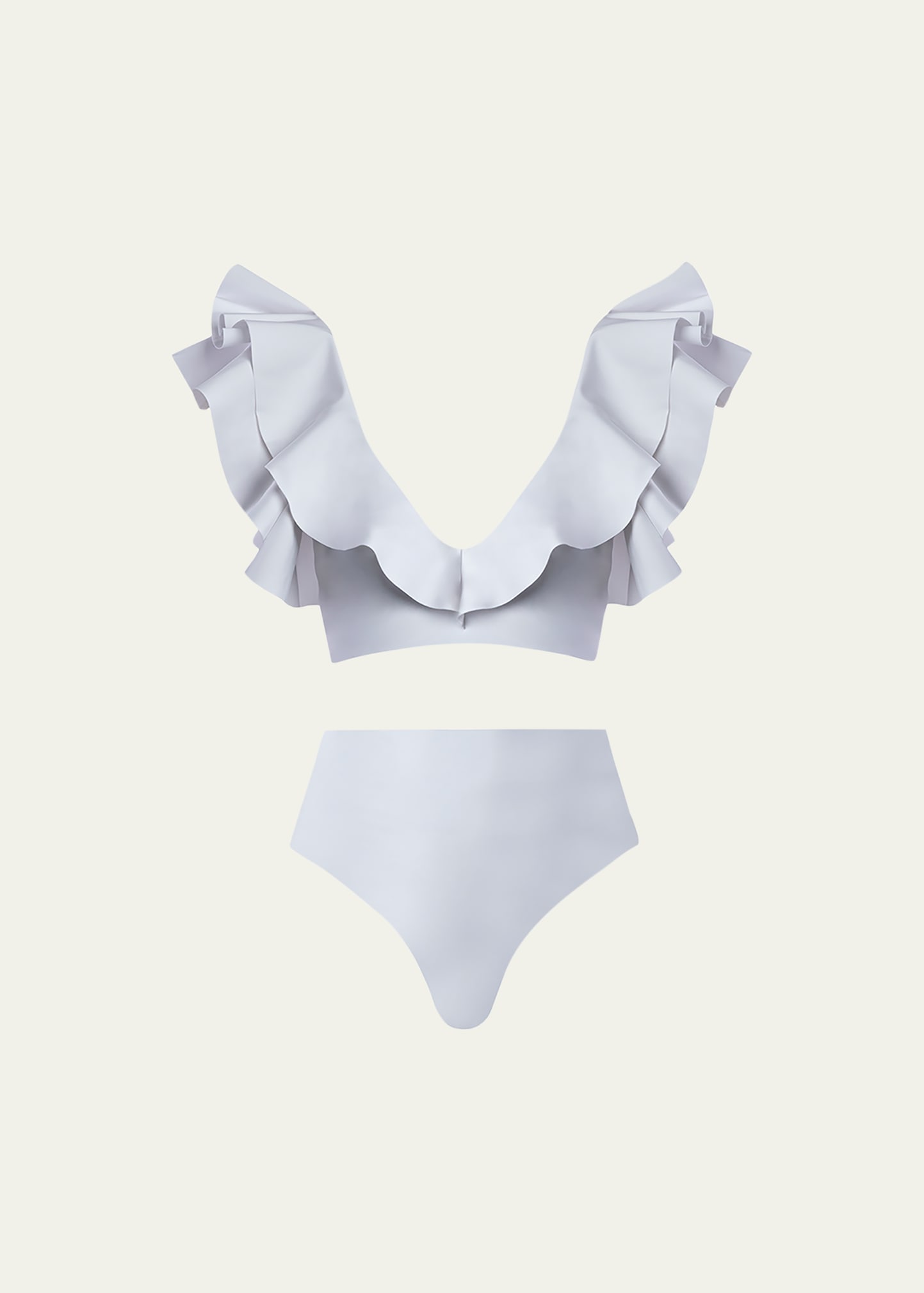 Maygel Coronel Mila Ruffled High-waist Bikini Set In Off White