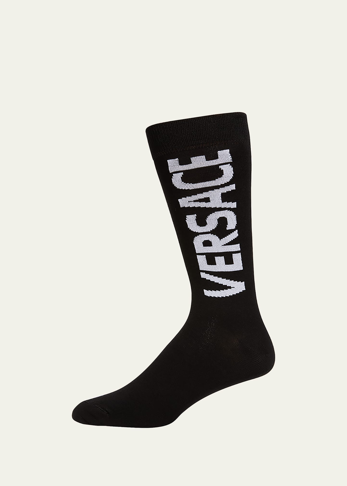 Versace Men's Logo Crew Socks In Black-white