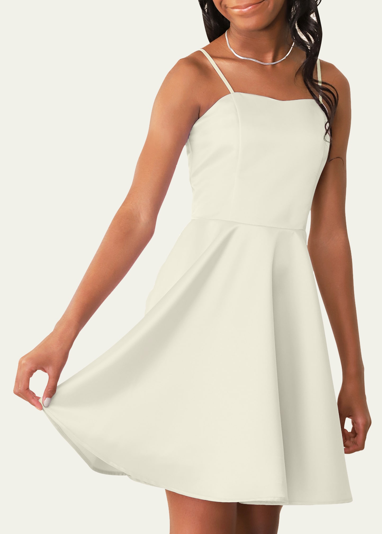 Shop Un Deux Trois Girl's Solid Satin Sweetheart Dress In Ivory