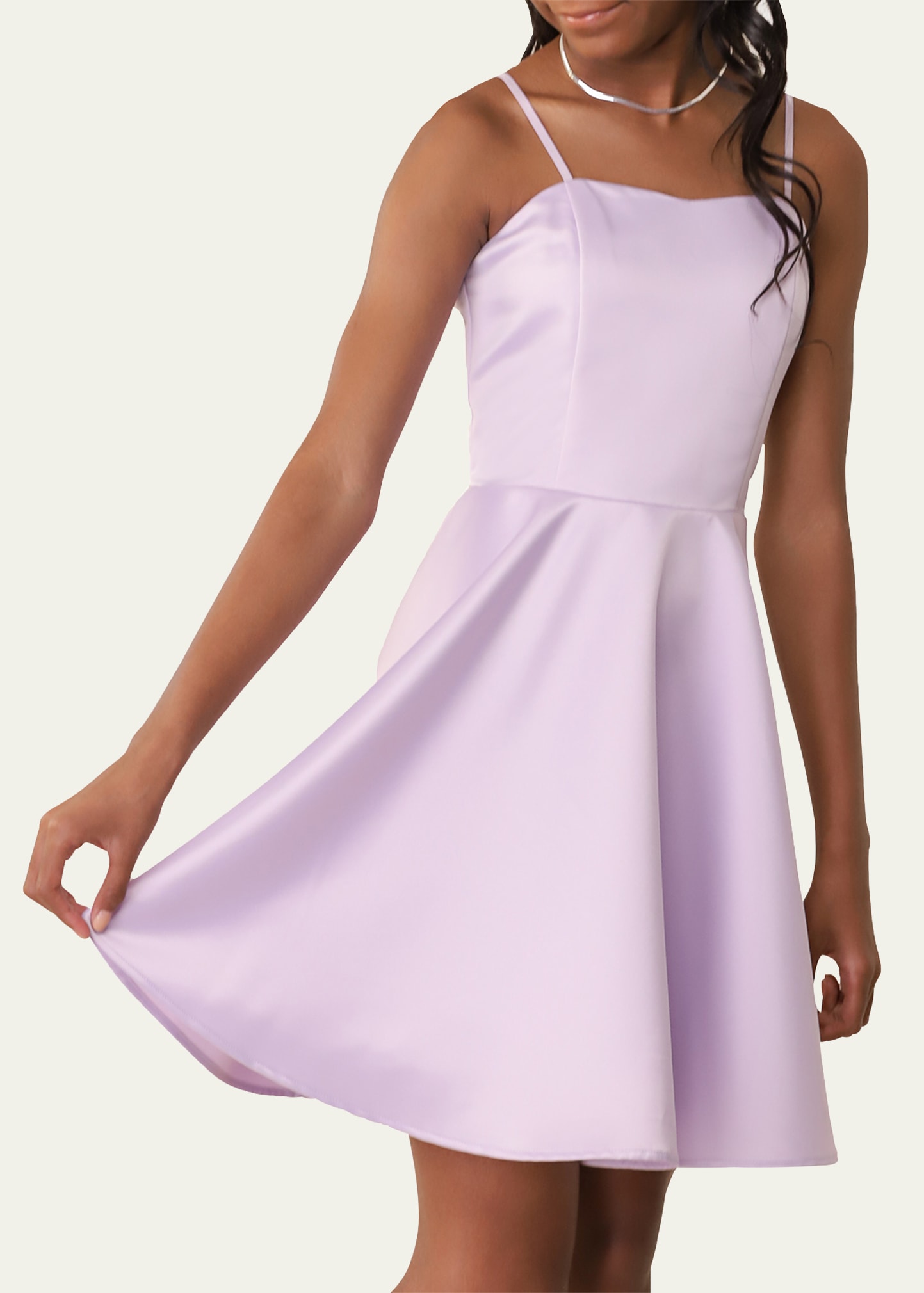 Shop Un Deux Trois Girl's Solid Satin Sweetheart Dress In Lilac
