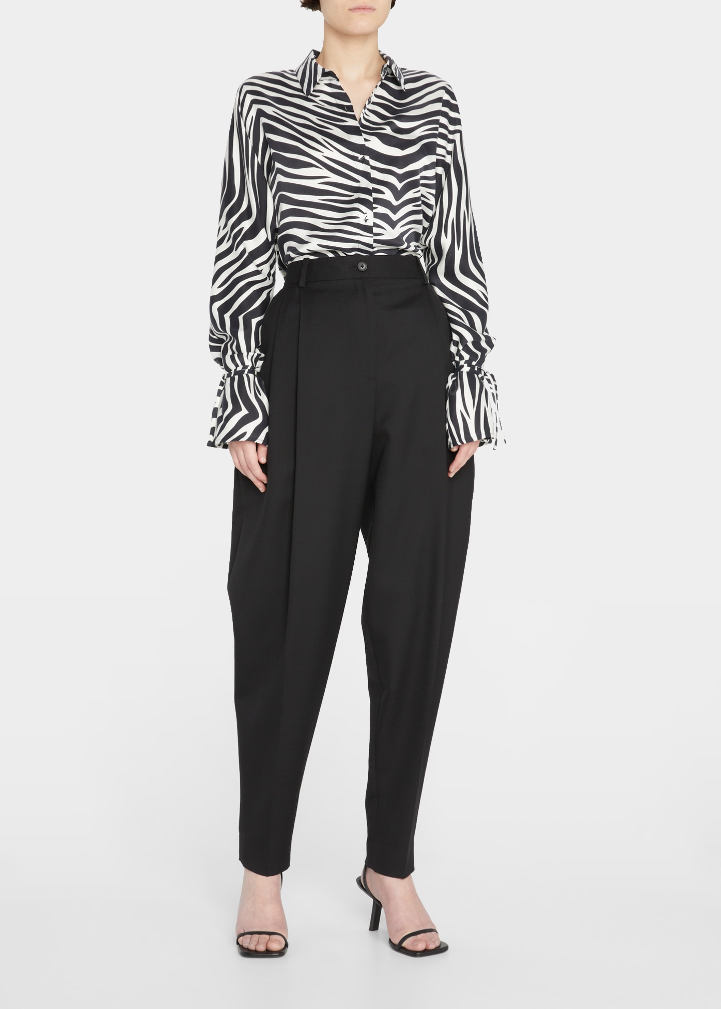 Tove Zebra Button-Front Tied Cuff Shirt