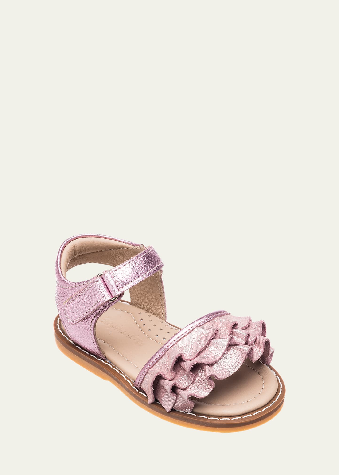 Elephantito Girl's Flamenco Ruffle Metallic Leather Sandals, Baby