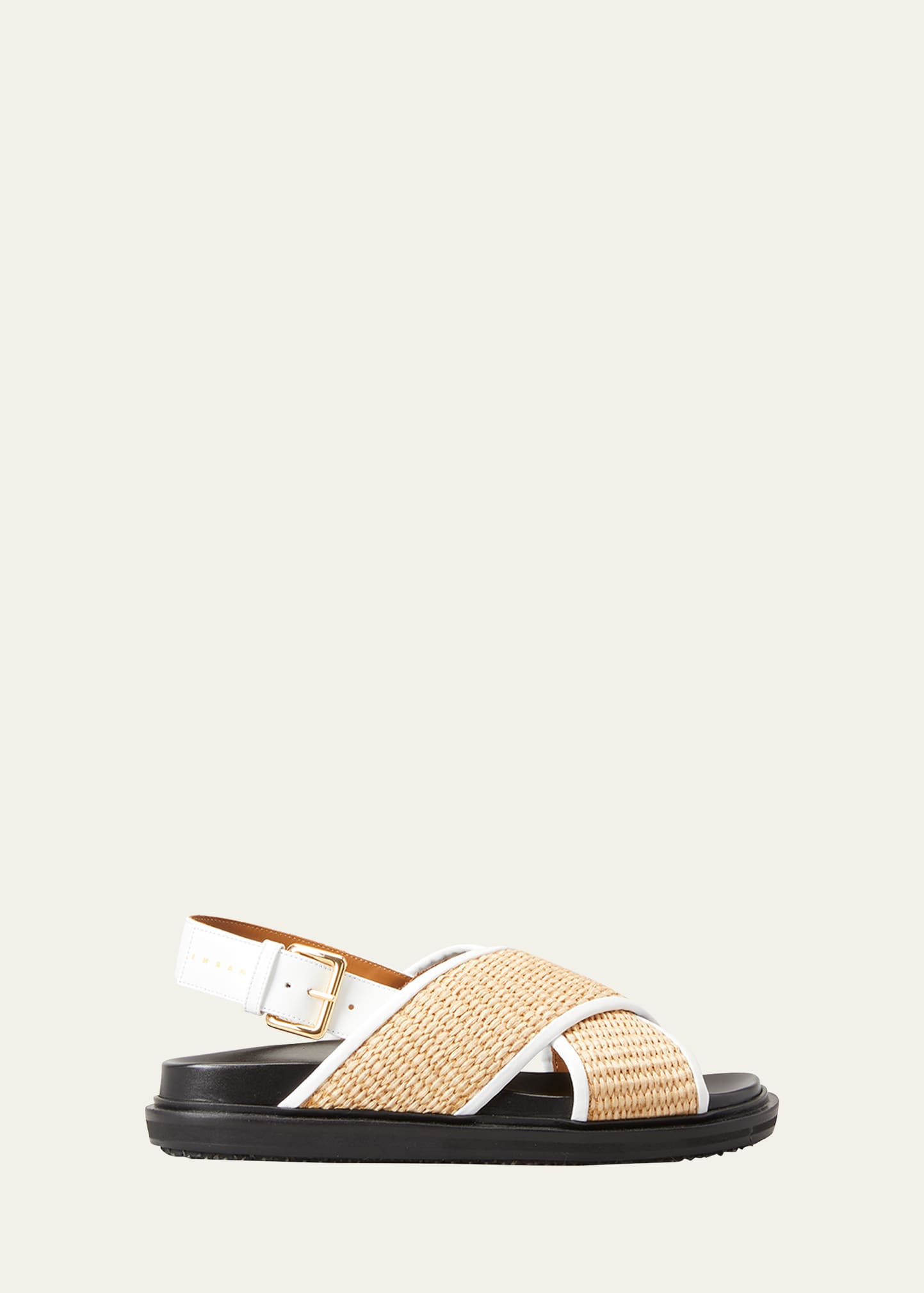 Marni Fussbett Raffia Crisscross Slingback Sandals In Naturalwhiteblack