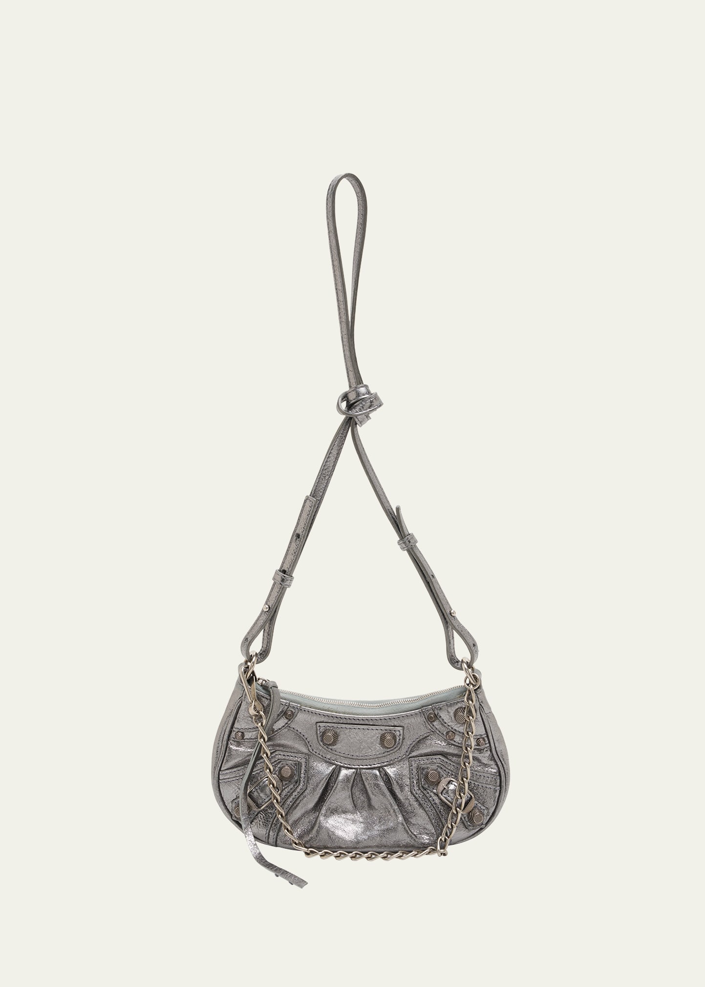 Balenciaga Le Cagole Mini Metallic Crossbody Bag In Silver