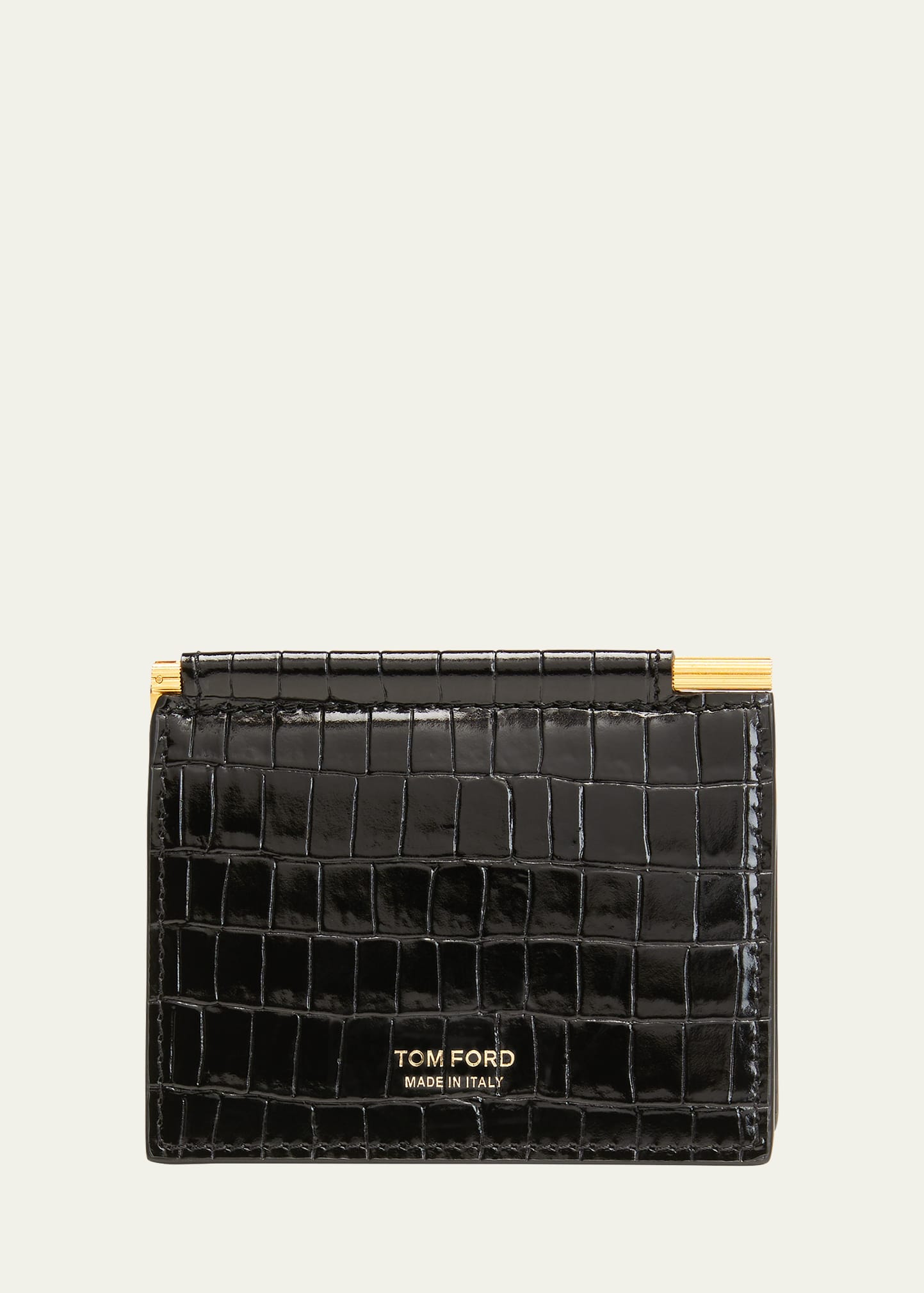 Tom Ford Men's Croc-leather Foldable Money Clip Card Holder In Black