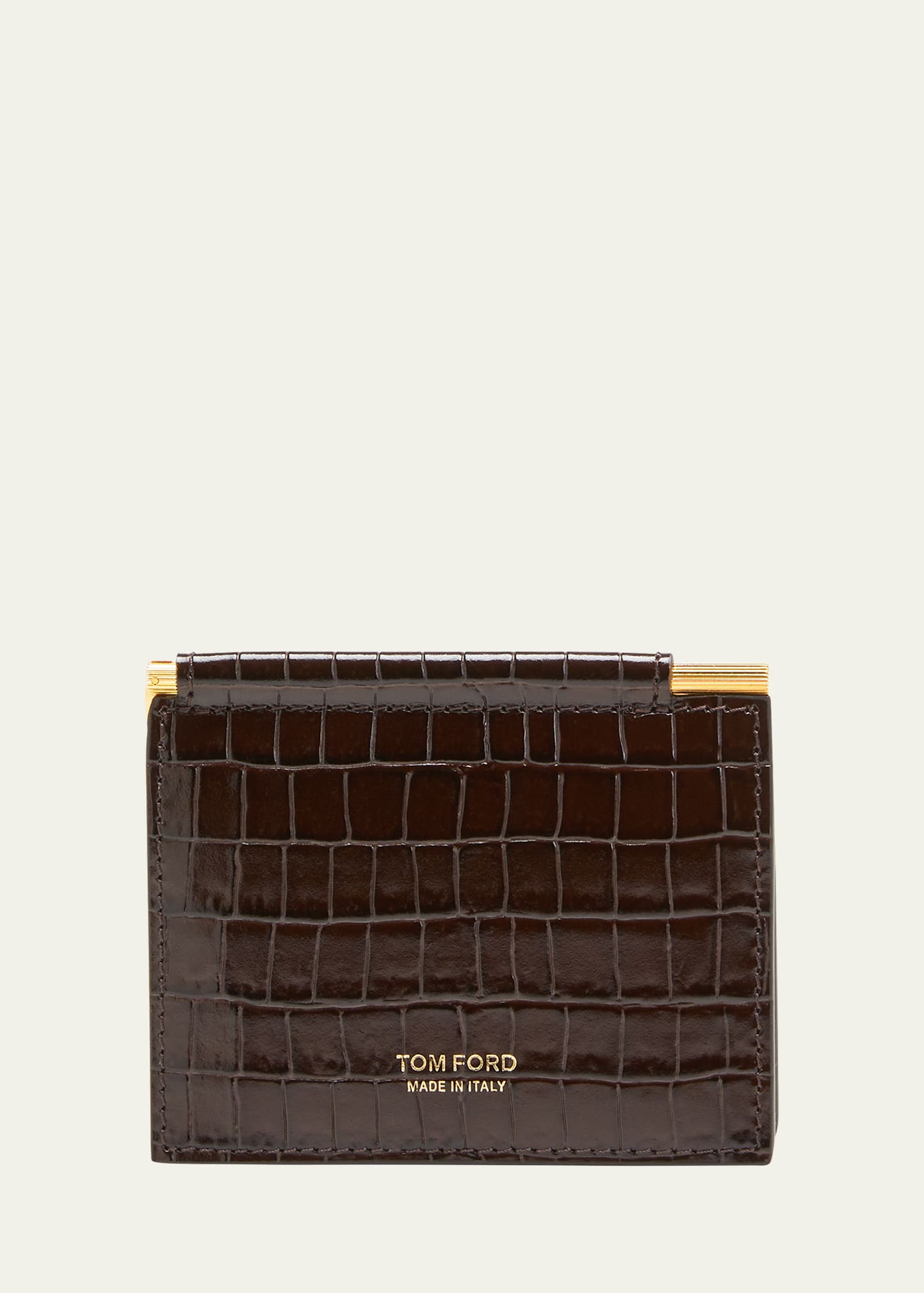 Tom Ford Men's Croc-leather Foldable Money Clip Card Holder In Light Chocolate