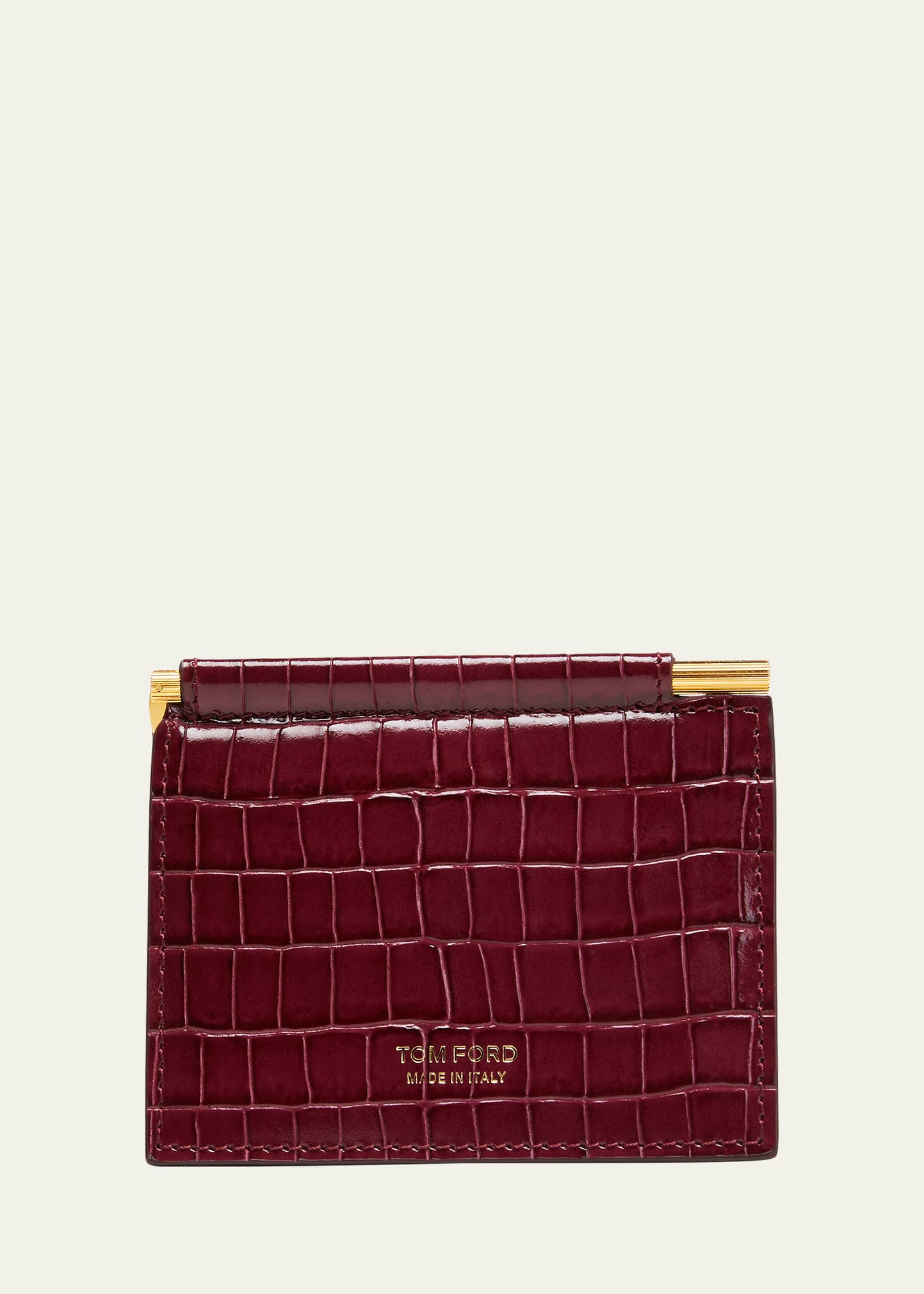 Tom Ford Men's Croc-leather Foldable Money Clip Card Holder In Wine