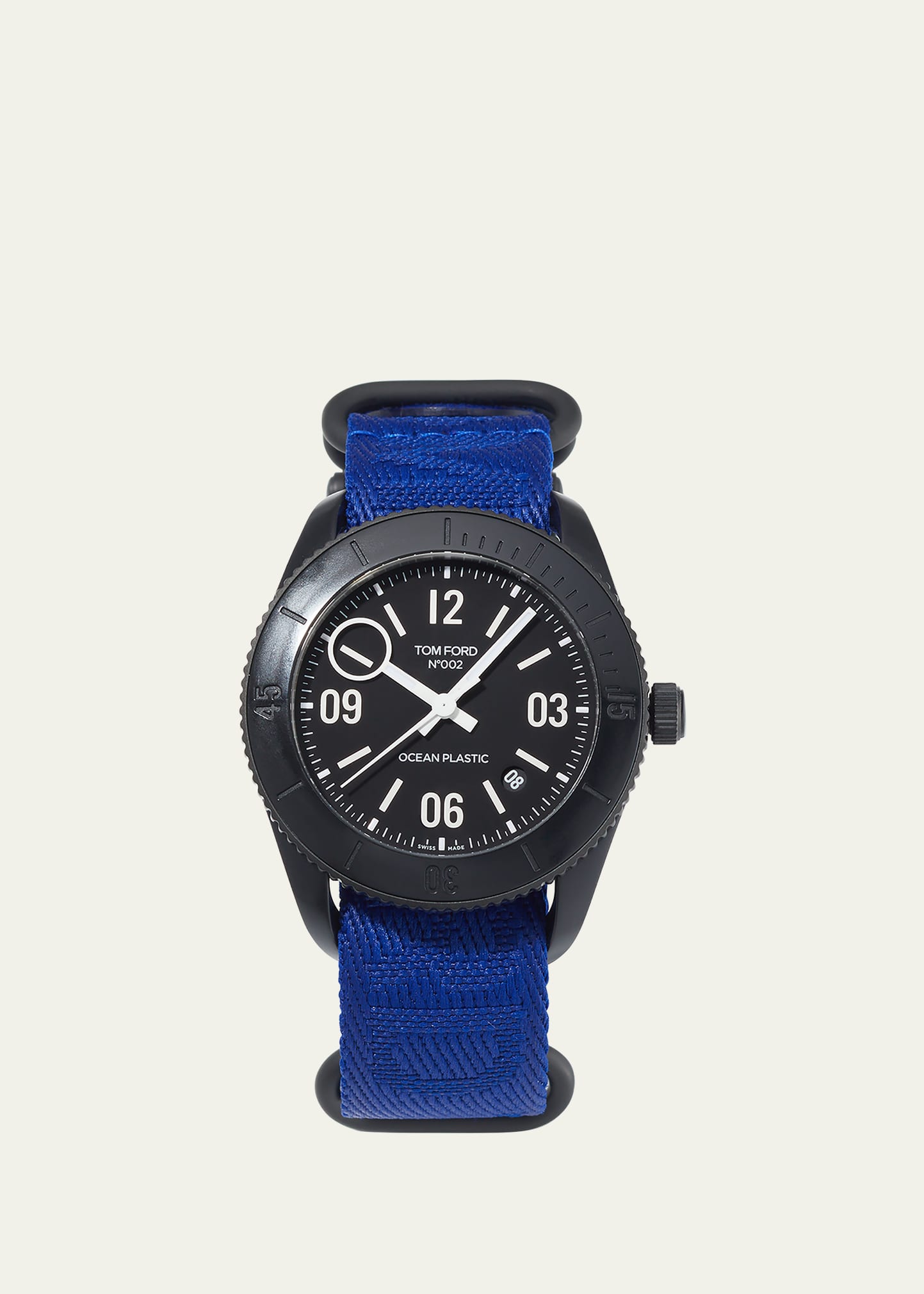 TOM FORD MEN'S TOM FORD N.002 WATCH, OCEAN PLASTIC SPORT WITH OCEAN PLASTIC LOGO STRAP