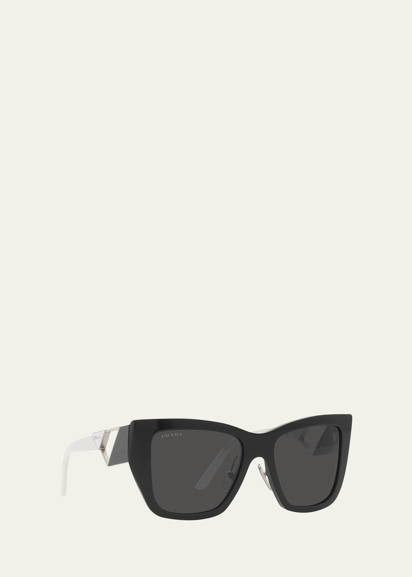 Shop Prada Triangle Logo Square Acetate & Metal Sunglasses In Black
