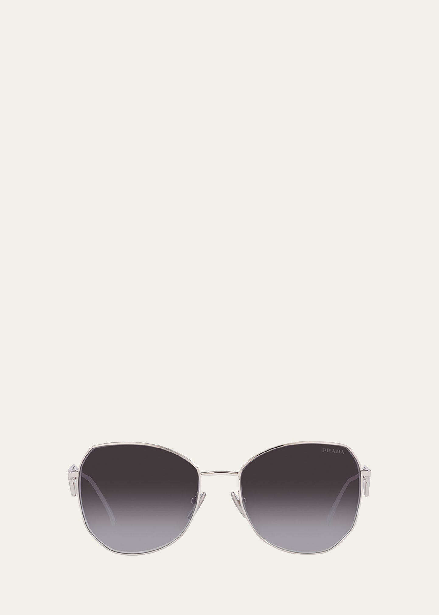 Shop Prada Triangle Logo Round Metal Sunglasses In Grey Gradient
