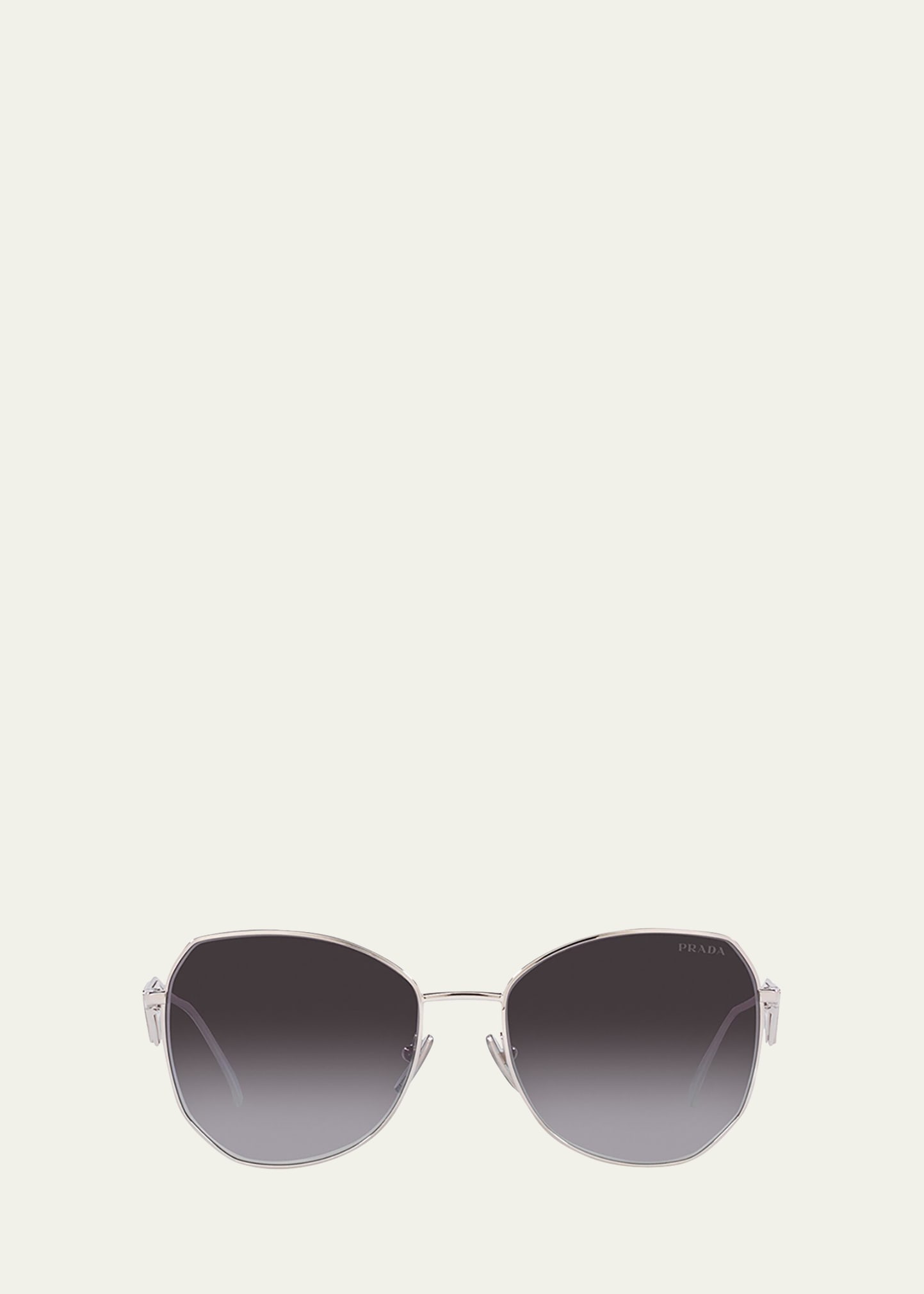 Prada Triangle Logo Round Metal Sunglasses In Grey Gradient