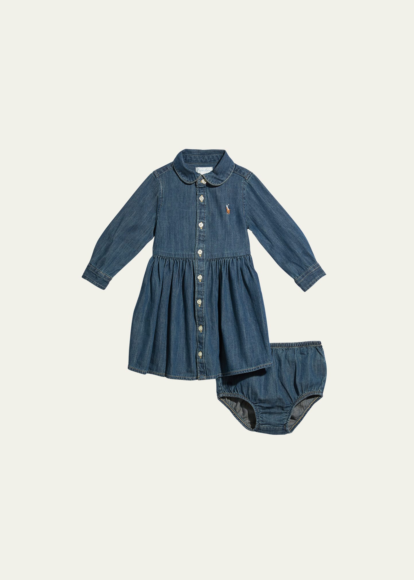 Girl's Belted Fit-and-Flare Denim Shirtdress, Size 3M-24M