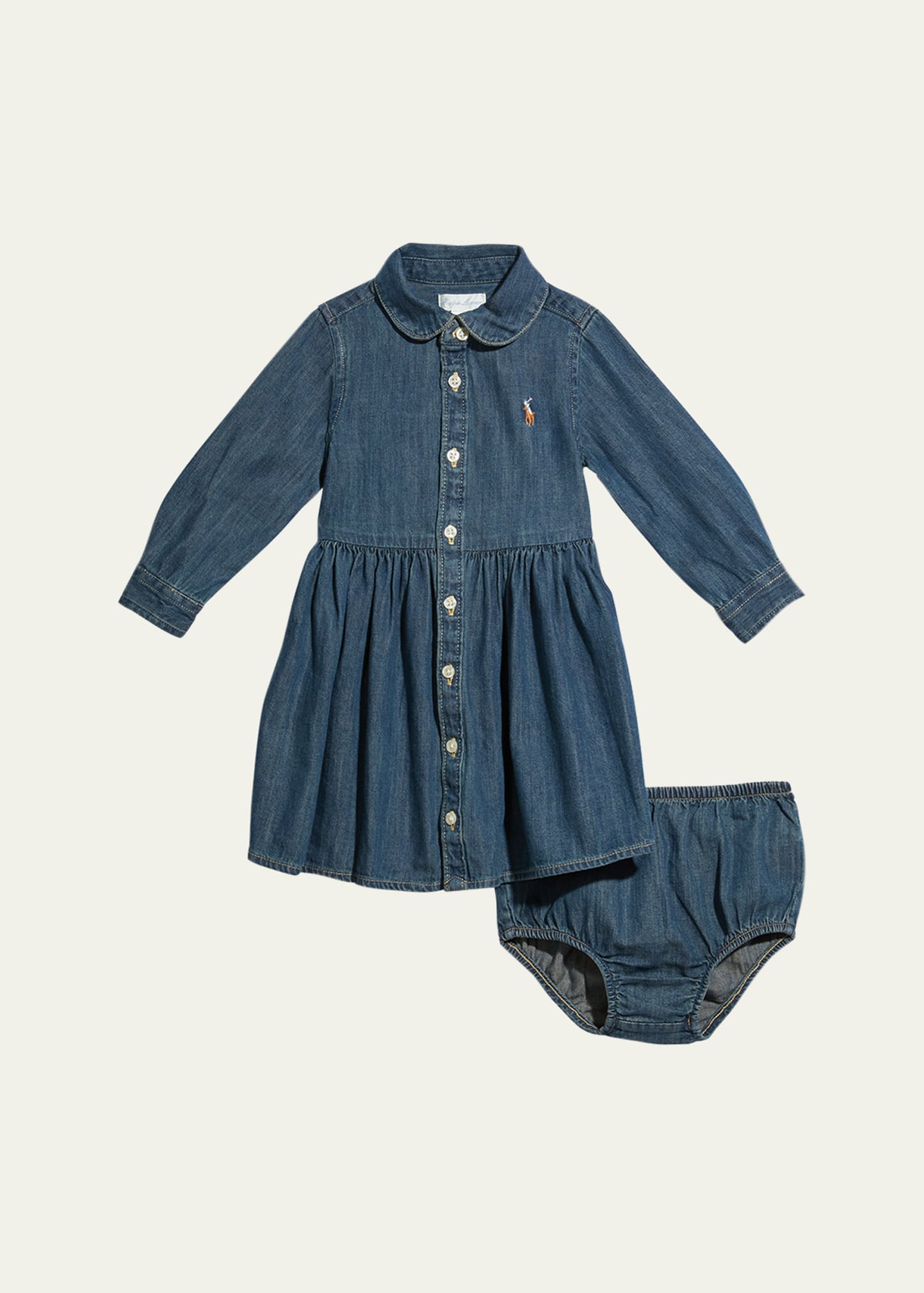 Girl's Belted Fit-and-Flare Denim Shirtdress, Size 3M-24M