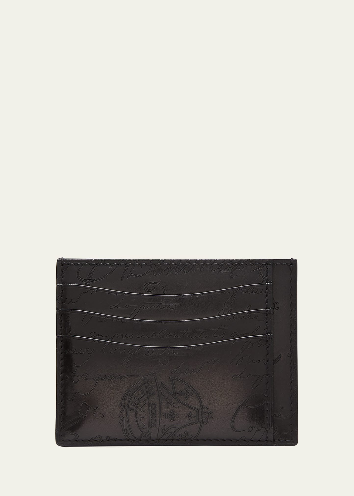 Berluti Men's Bambou Tetris Scritto Leather Card Holder In Nero Grigio