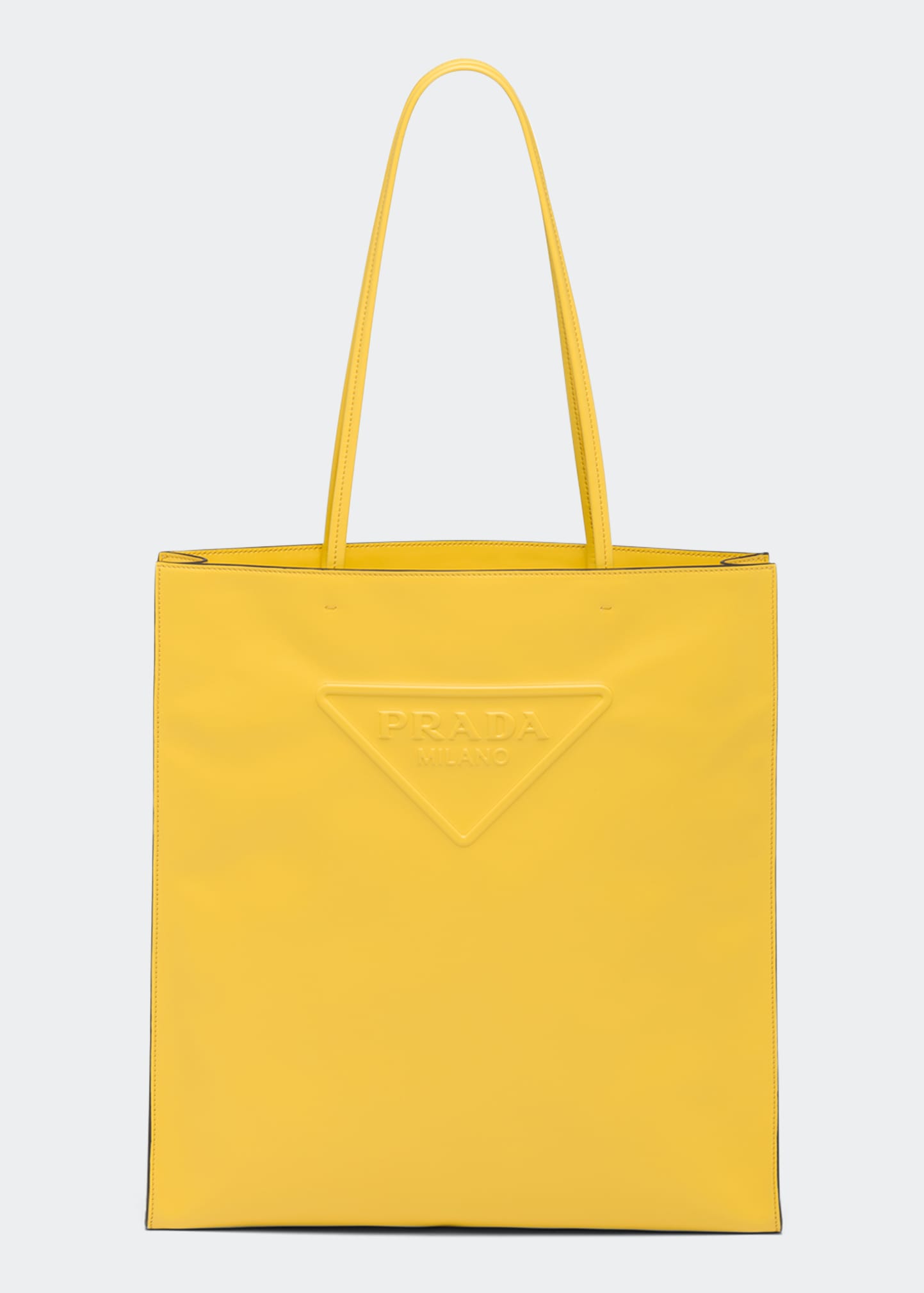 Prada Triangle Logo Leather Shopper Tote Bag In F0377 Sole