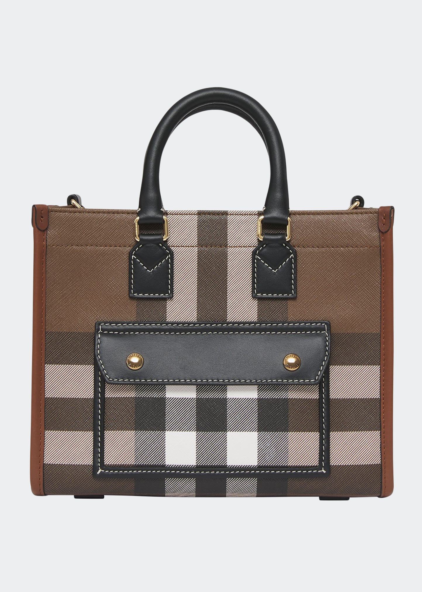 Burberry Freya E-canvas Check Tote Bag In Dark Birch Brown