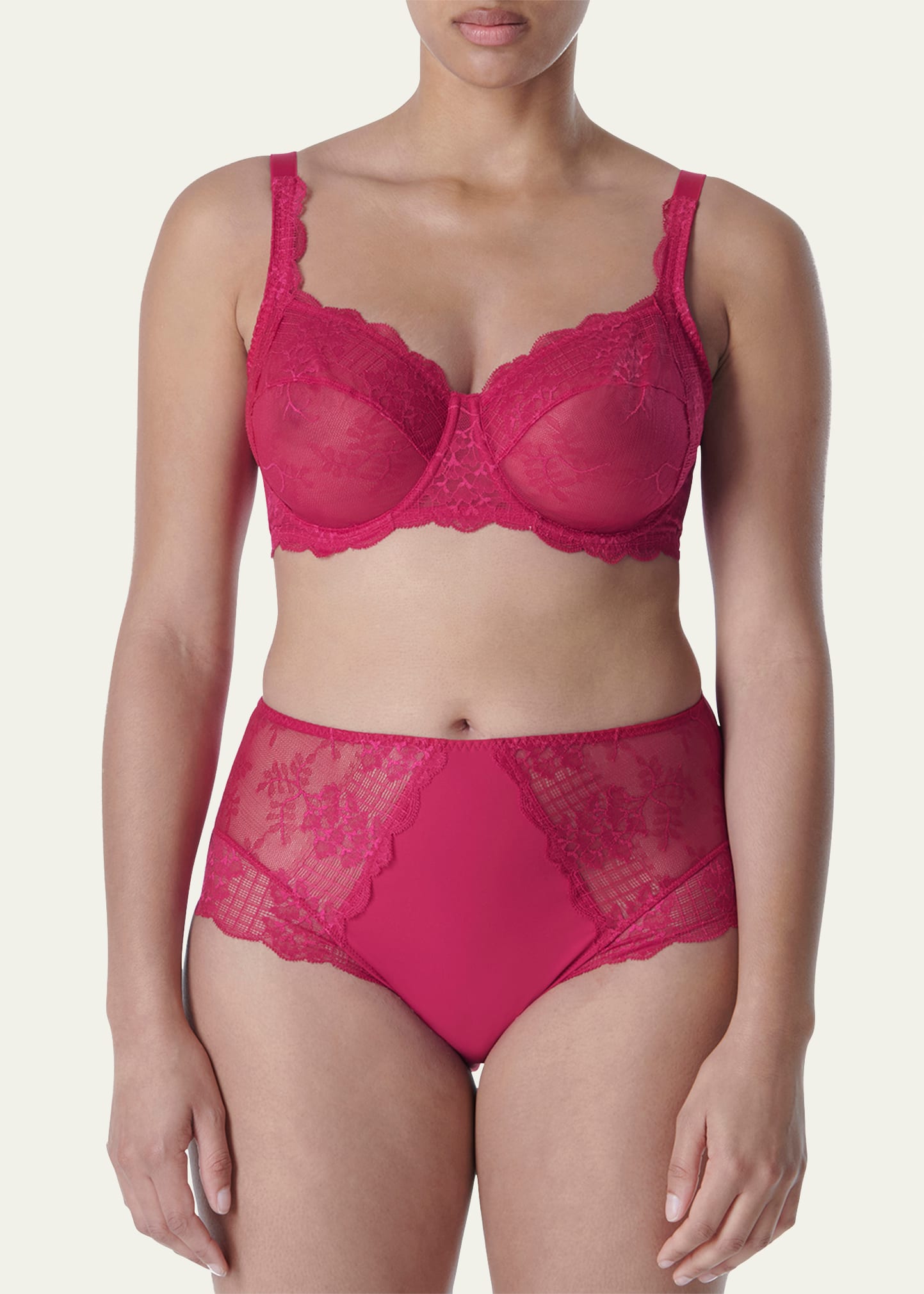 Simone Perele Reve Scalloped Lace Bra In Cranberry