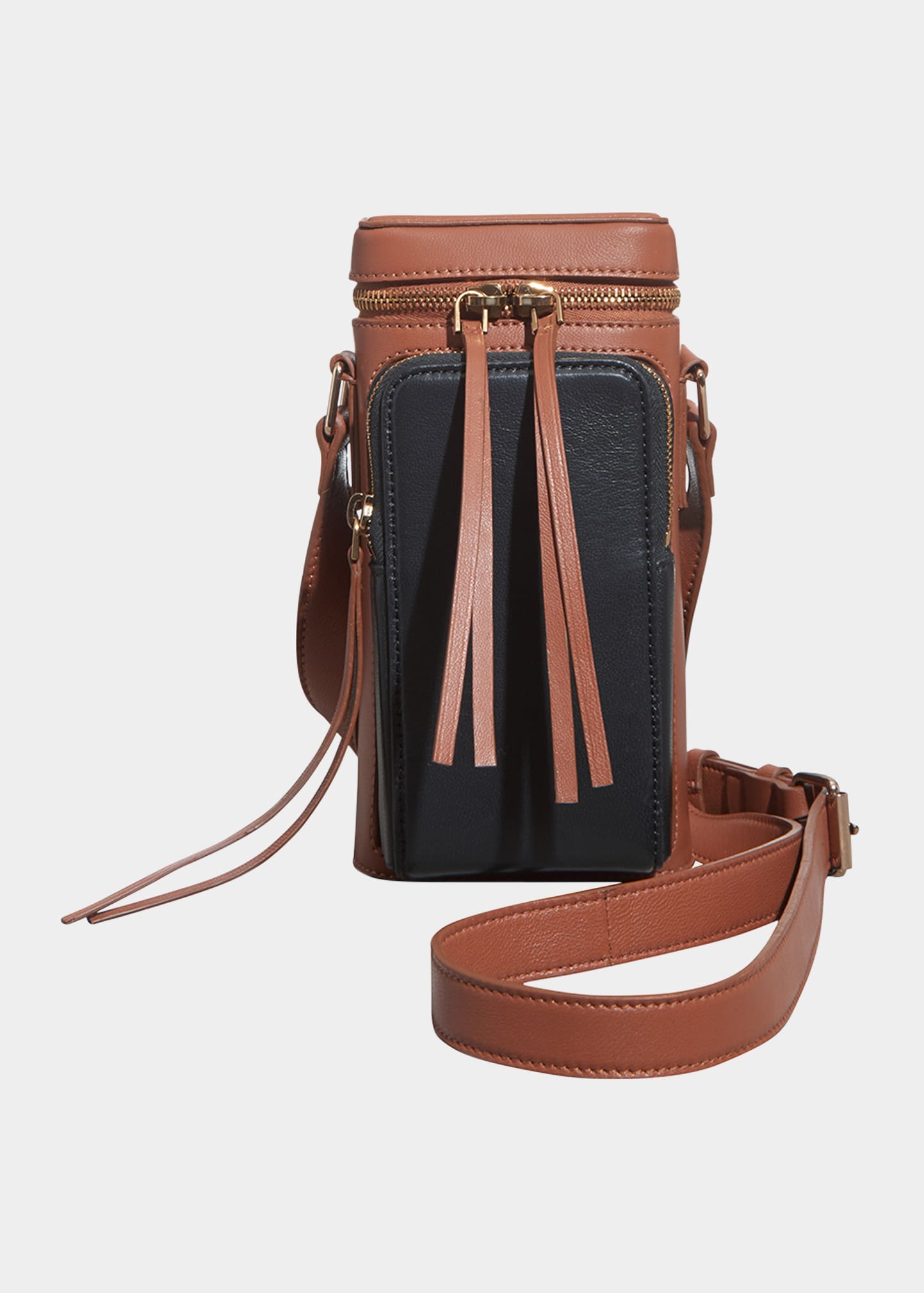 Utility Zip Leather Pouch Crossbody Bag In Cognac/ Black