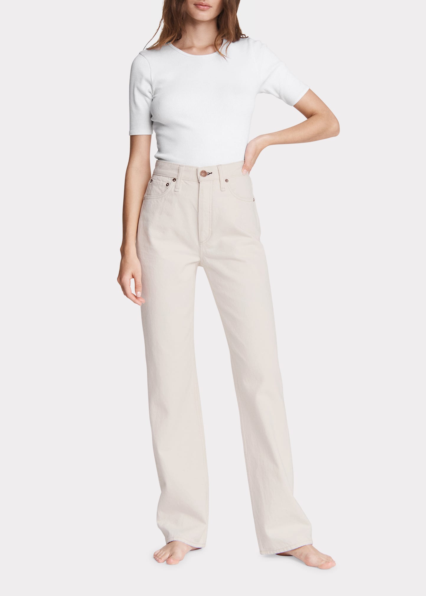 Rag & Bone Icons Alex High Waist Straight Leg Organic Cotton Jeans In Ecru