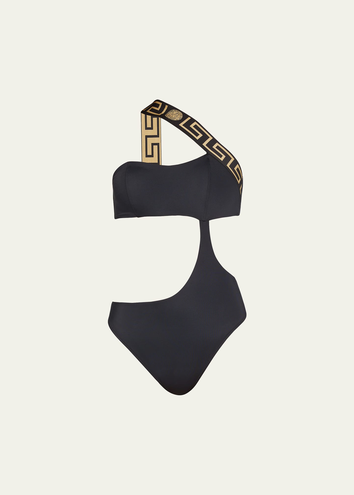 Shop Versace Greca Border Cut-out One-piece Swimsuit In Black