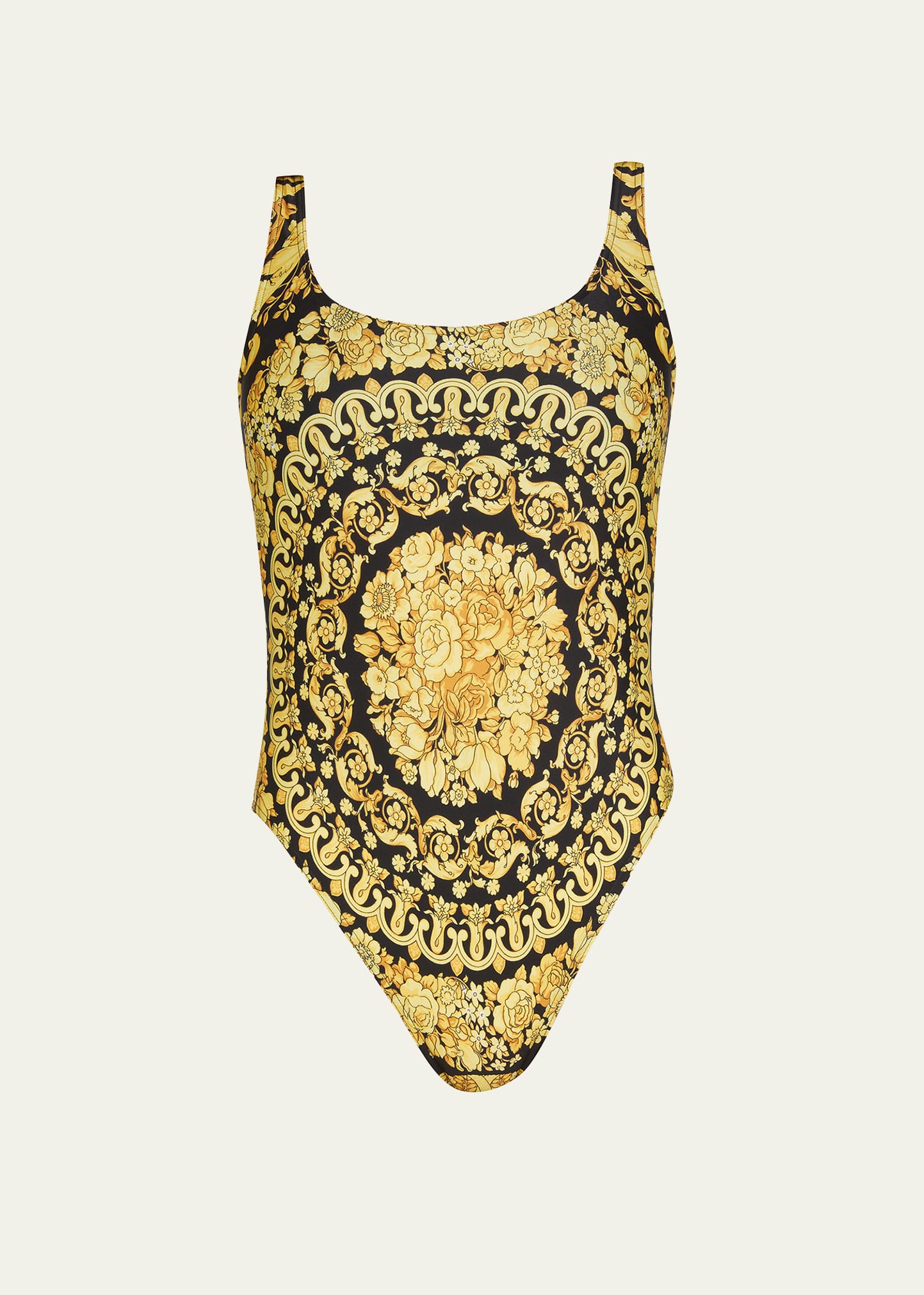 Shop Versace Barocco One-piece Swimsuit In Gold Print