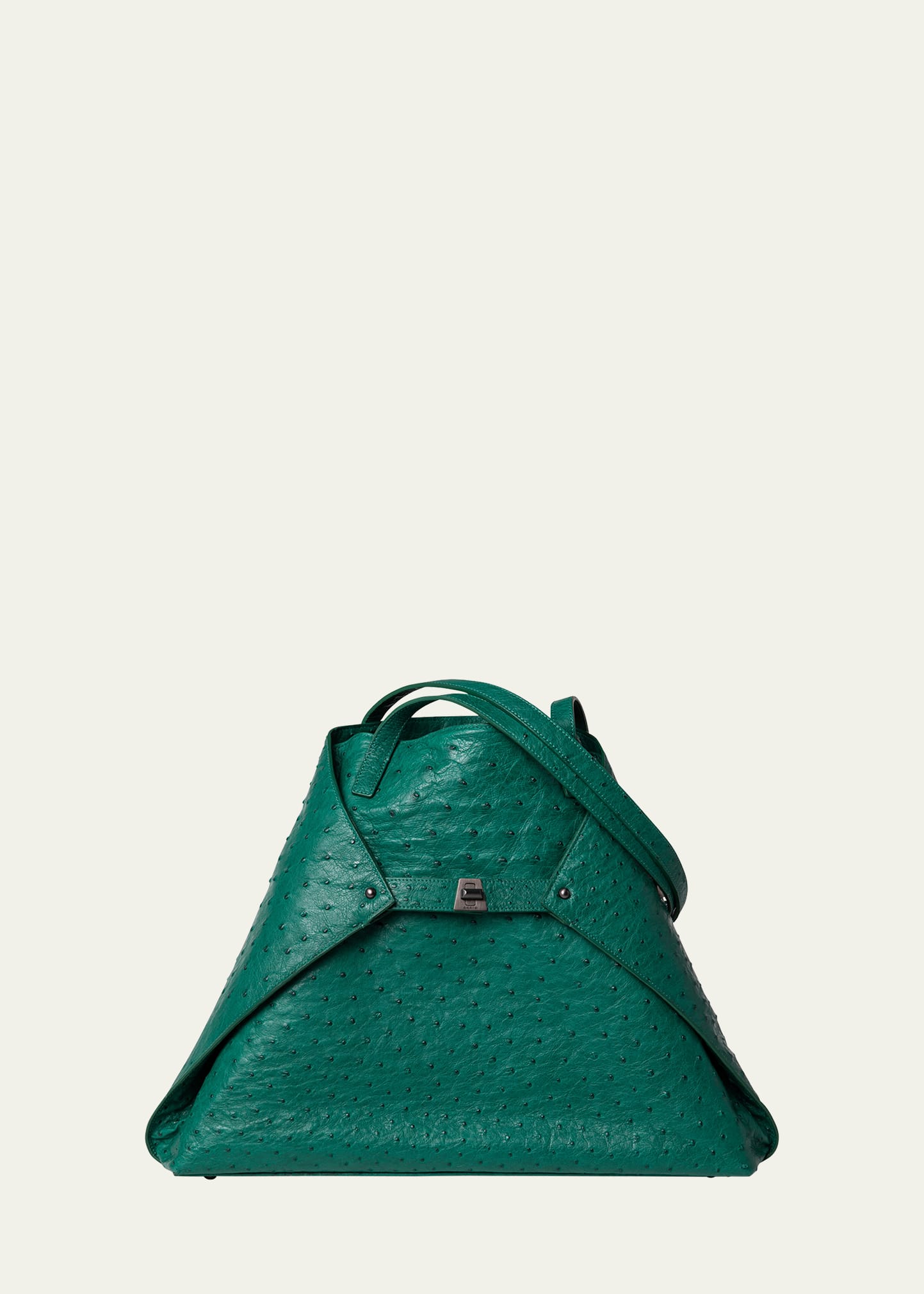 Akris Ai Medium Ostrich Shoulder Bag In Emerald