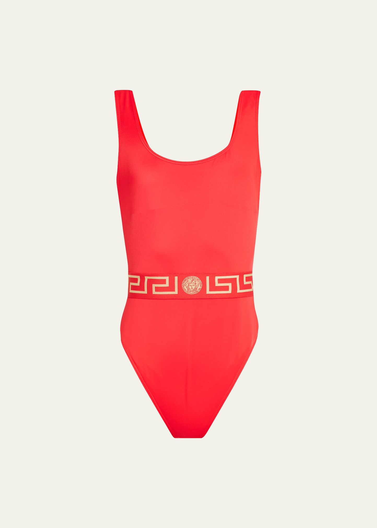 Versace Greca One-piece Swimsuit In Red