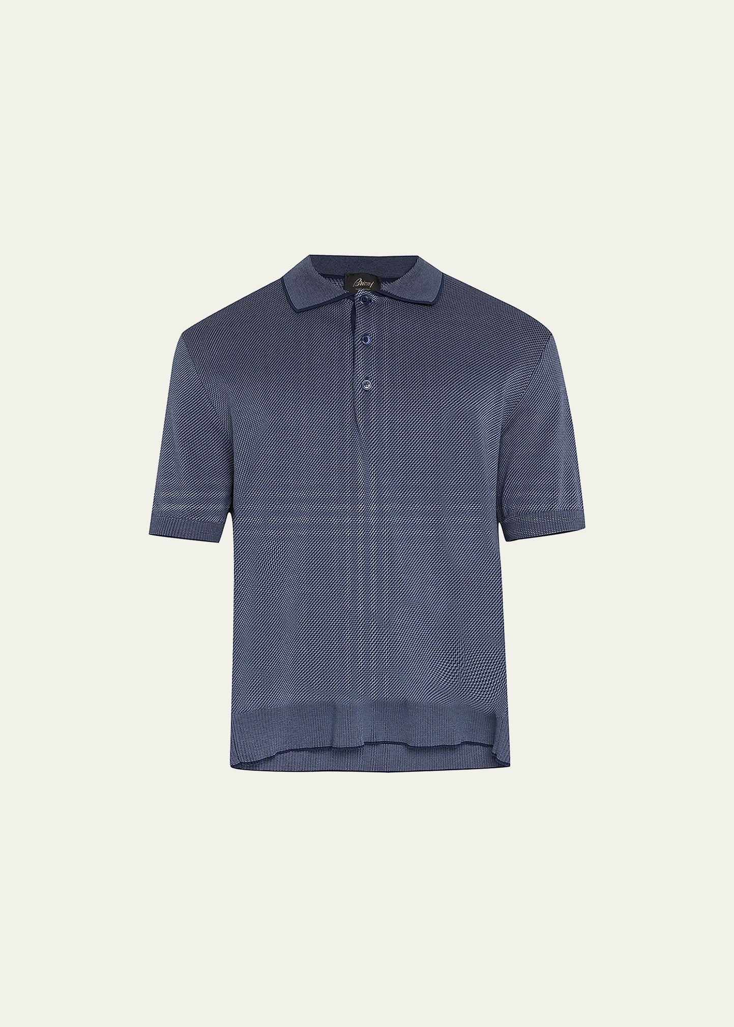 Brioni Men's Diagonal Jacquard Polo Shirt In Navy/white