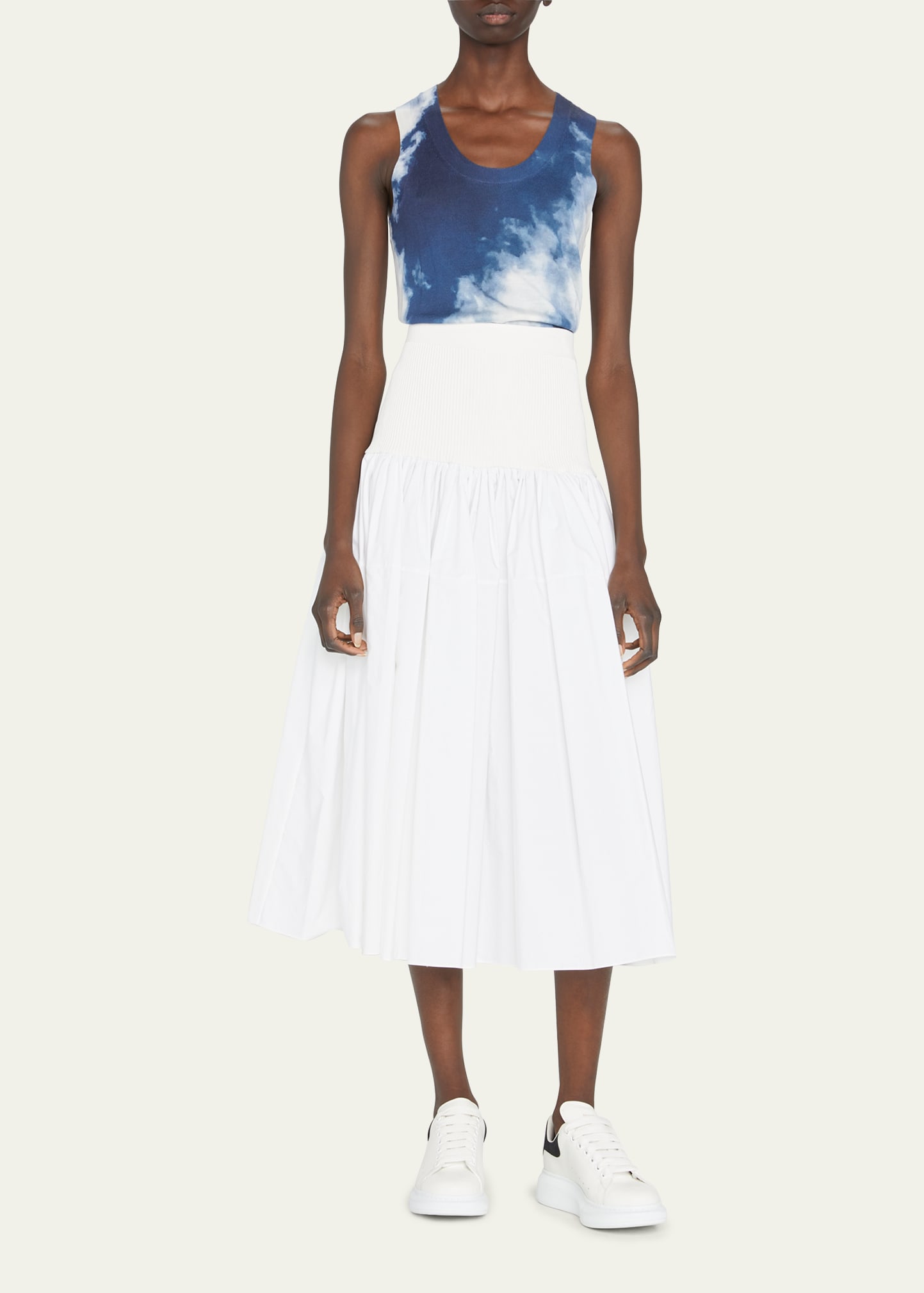 Alexander Mcqueen Cloud Print Wool-silk Tank Top In Washed Gre