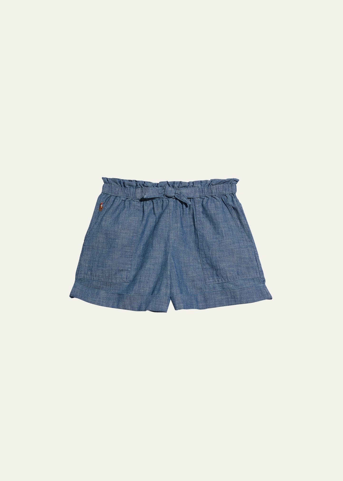 RALPH LAUREN GIRL'S COTTON CHAMBRAY CAMP SHORTS