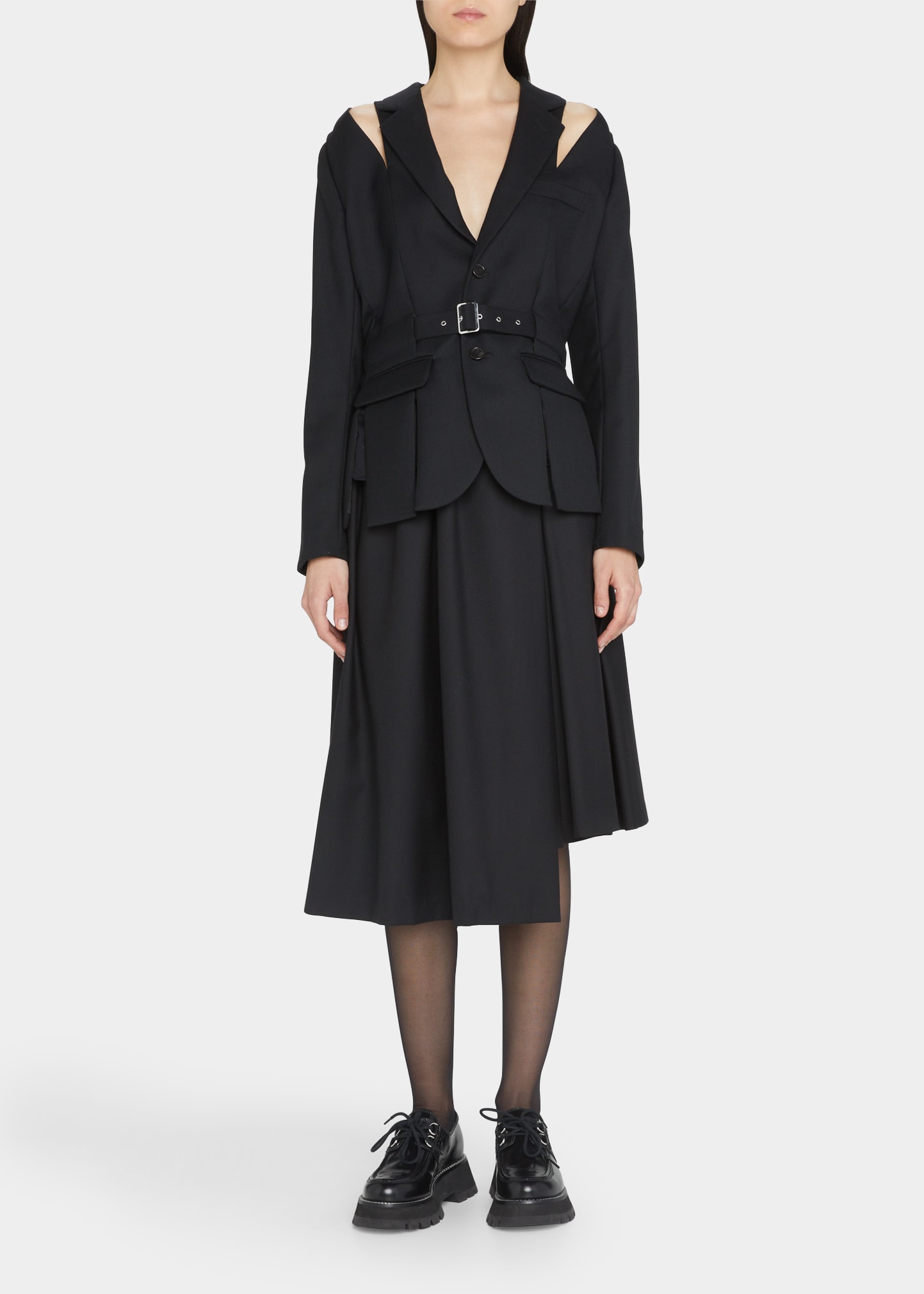 Noir Kei Ninomiya Oversized Cutout Belted Wool Jacket In 1 Black | ModeSens