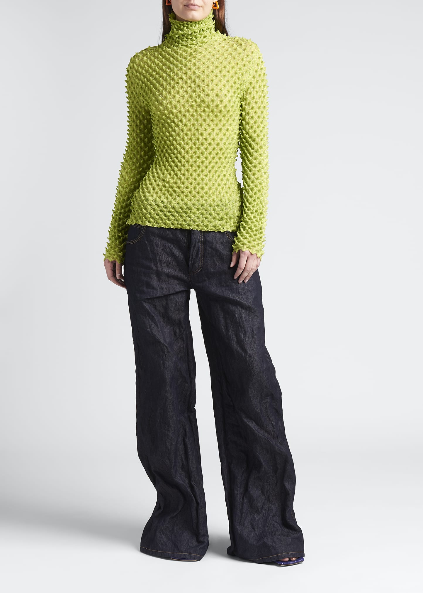 Bottega Veneta Jacquard-knit Silk-blend Turtleneck Sweater In Kiwi