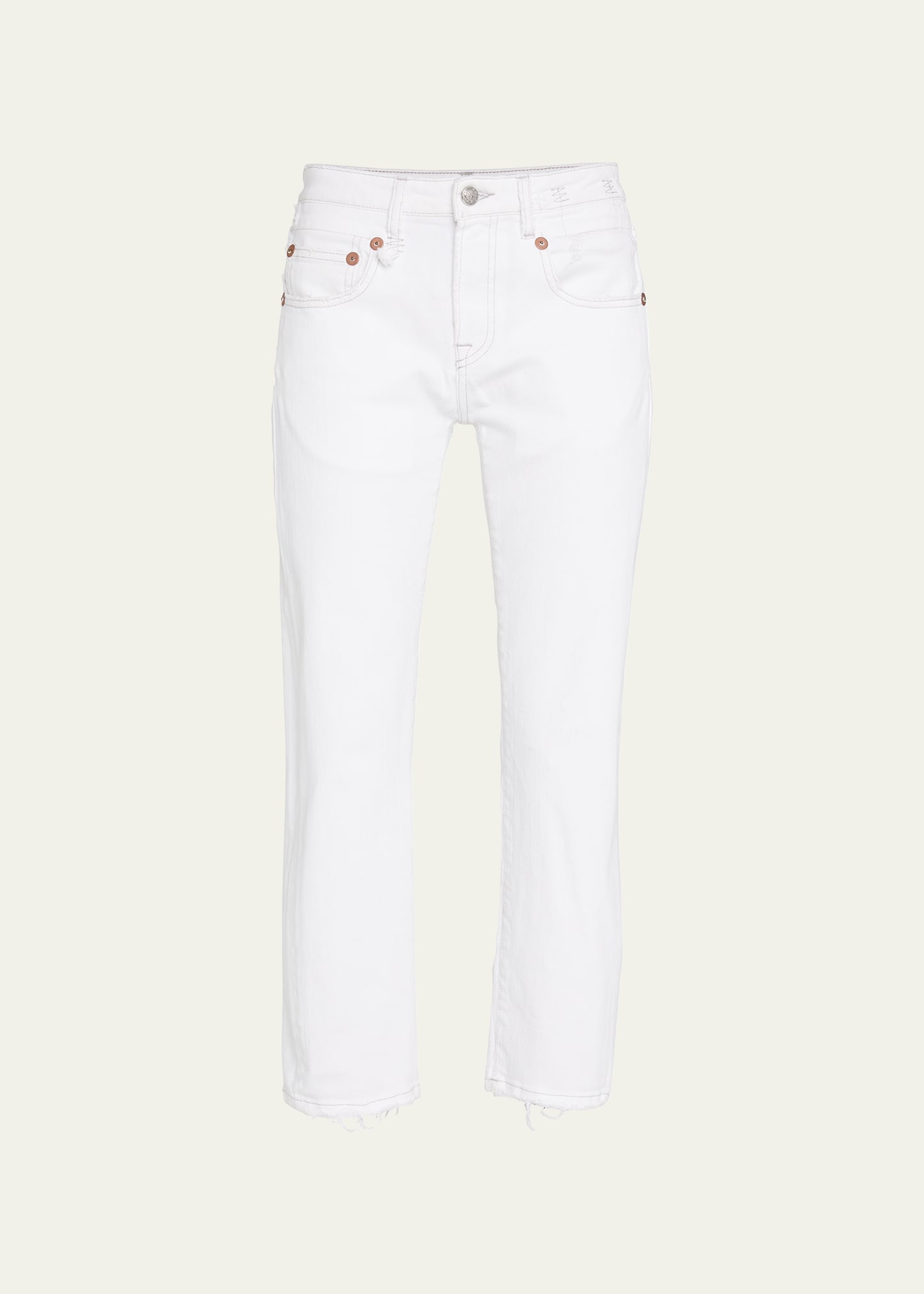 Shop R13 Boy Straight Cropped Frayed Hem Jeans In Bale White