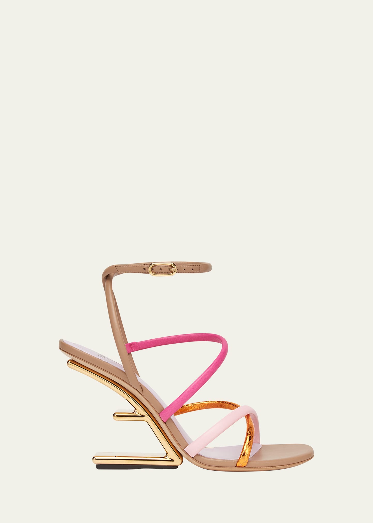 Fendi Colorblock Strappy Napa Architectural-heel Sandals In White