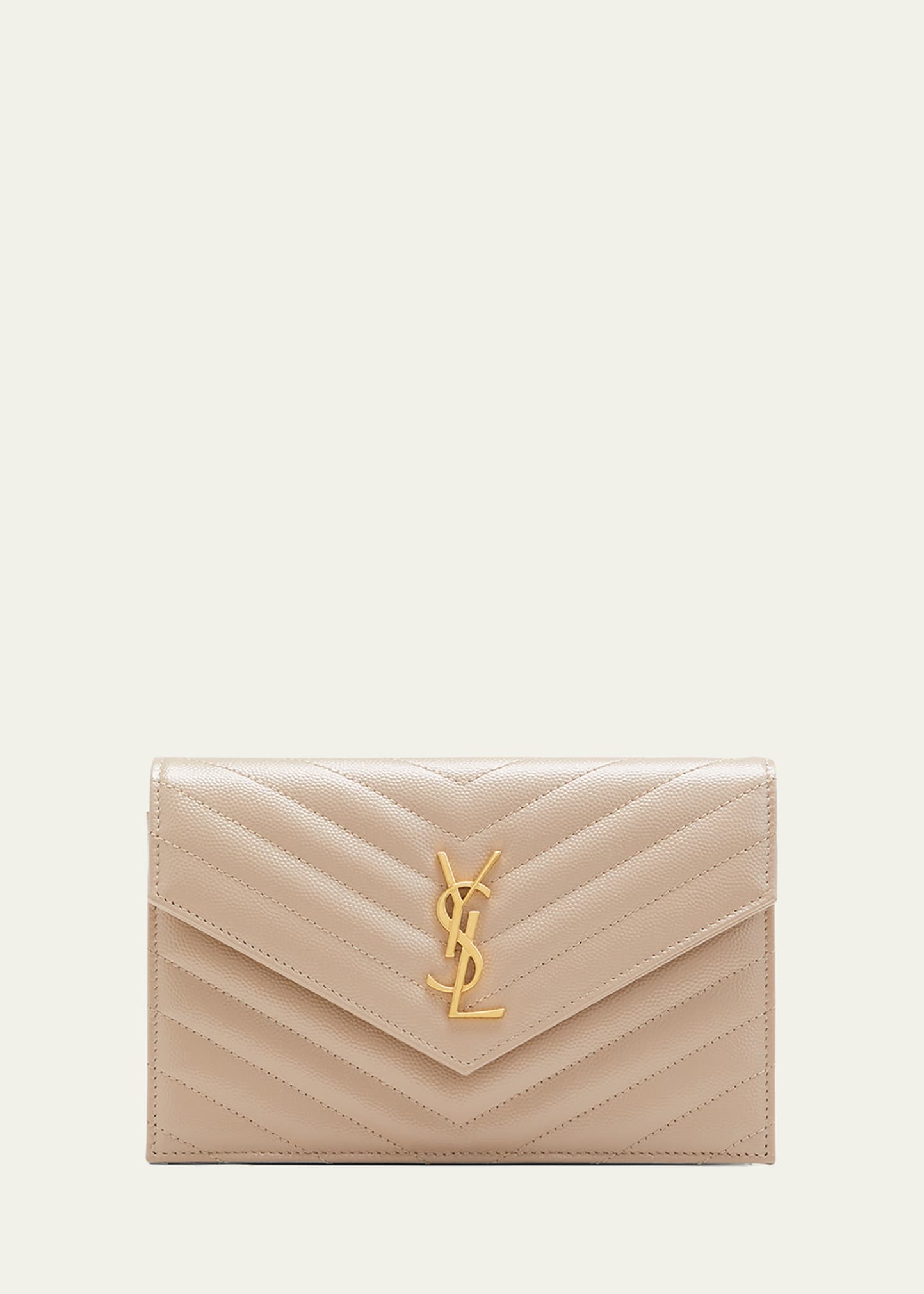 Saint Laurent Small Ysl Envelope Flap Wallet On Chain In Dark Beige ...