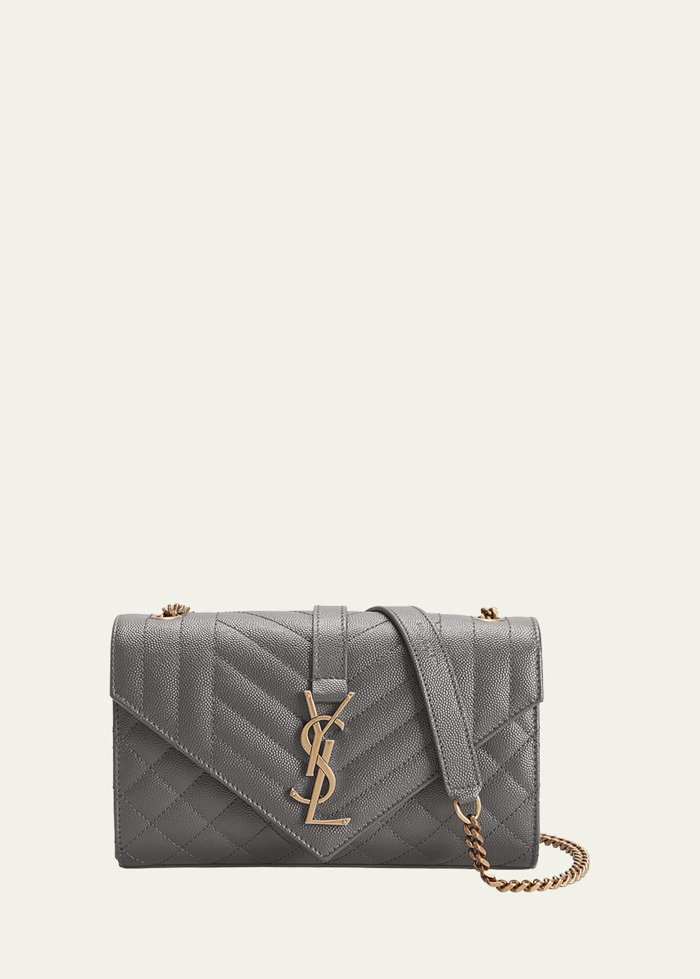Shop Saint Laurent Envelope Triquilt Small Ysl Shoulder Bag In Grained Leather In Storm