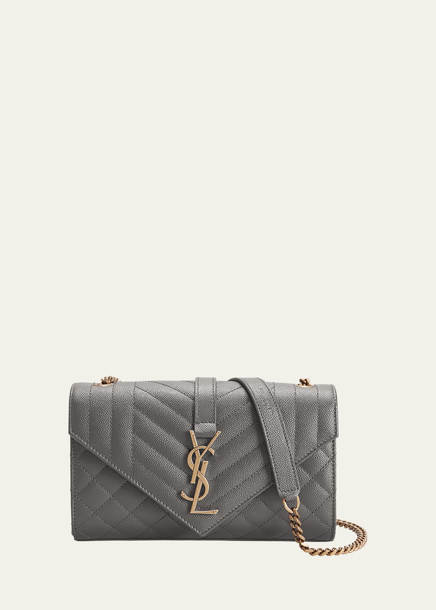 Saint Laurent Envelope Triquilt Small Ysl Shoulder Bag In Grained Leather In Storm