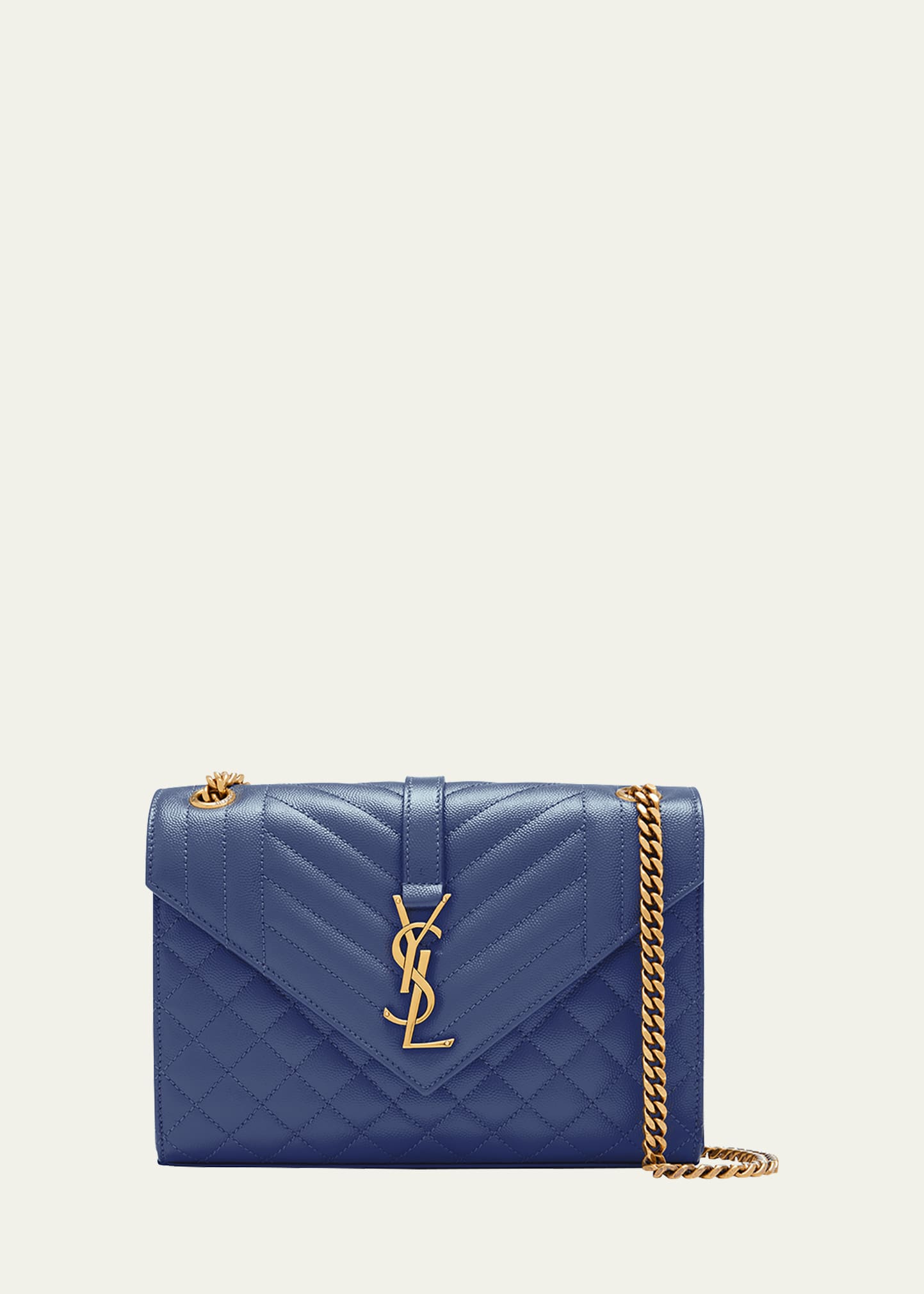 Saint Laurent Triquilt Small Grained Leather Crossbody Bag In Blue Char