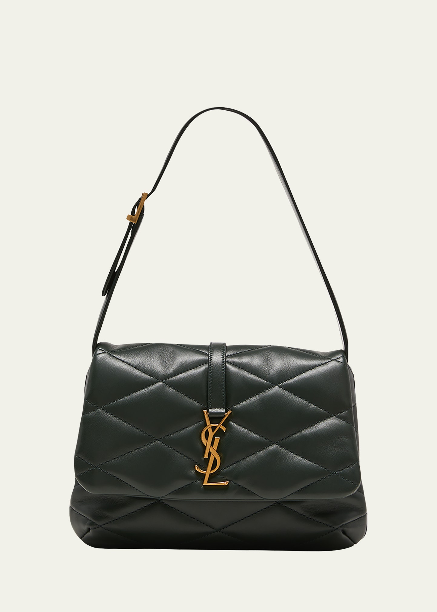 Shop Saint Laurent Le 57 Flap Ysl Shoulder Bag In Quilted Leather In 3045 New Vert Fon