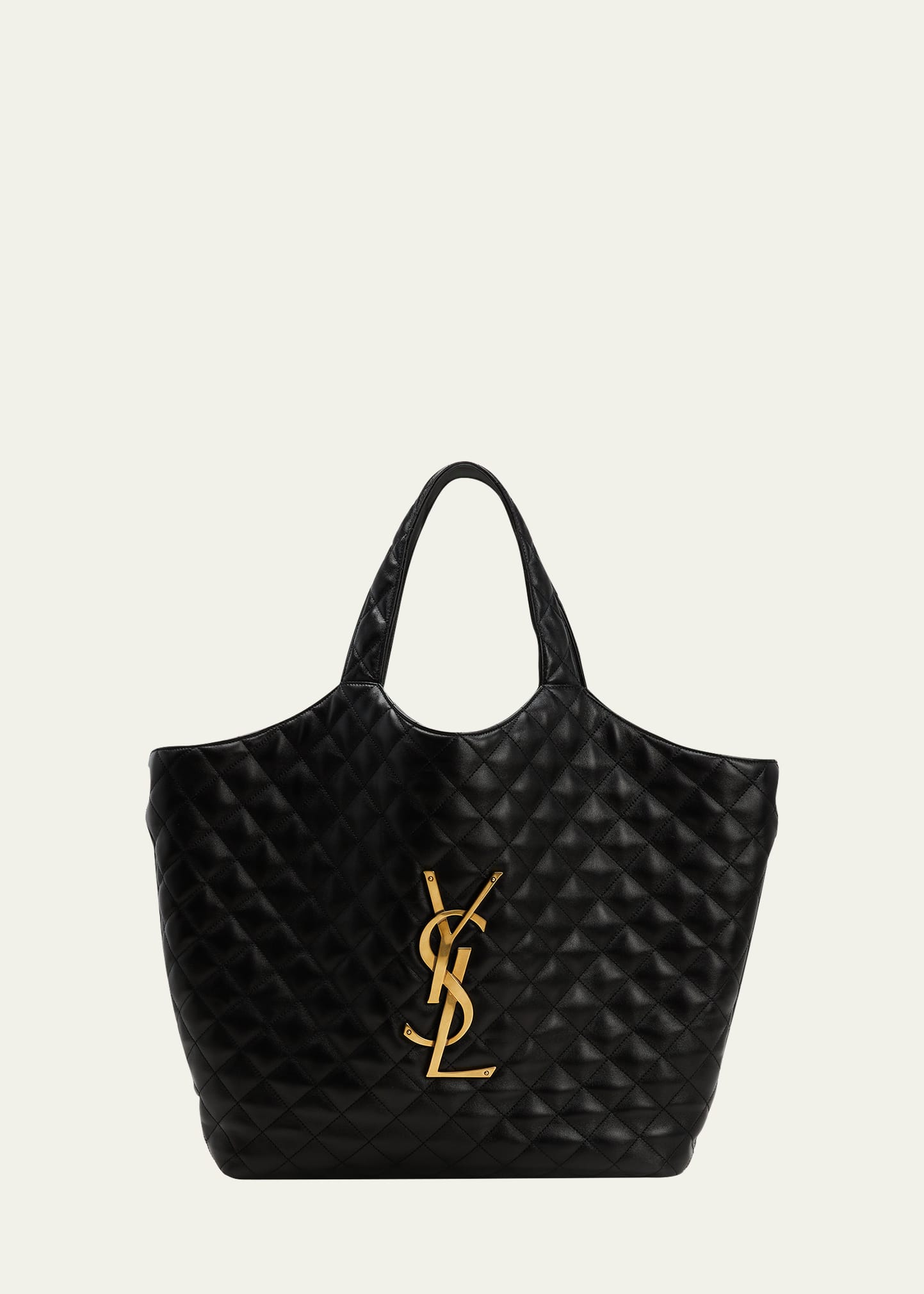 Saint Laurent Maxi Quilted Lambskin Shopping Tote Bag In 1000 Nero ModeSens