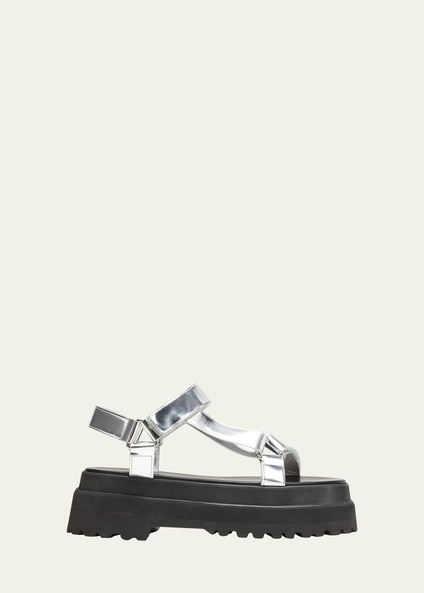 Junya Watanabe Calfskin T-strap Sporty Sandals In Silver