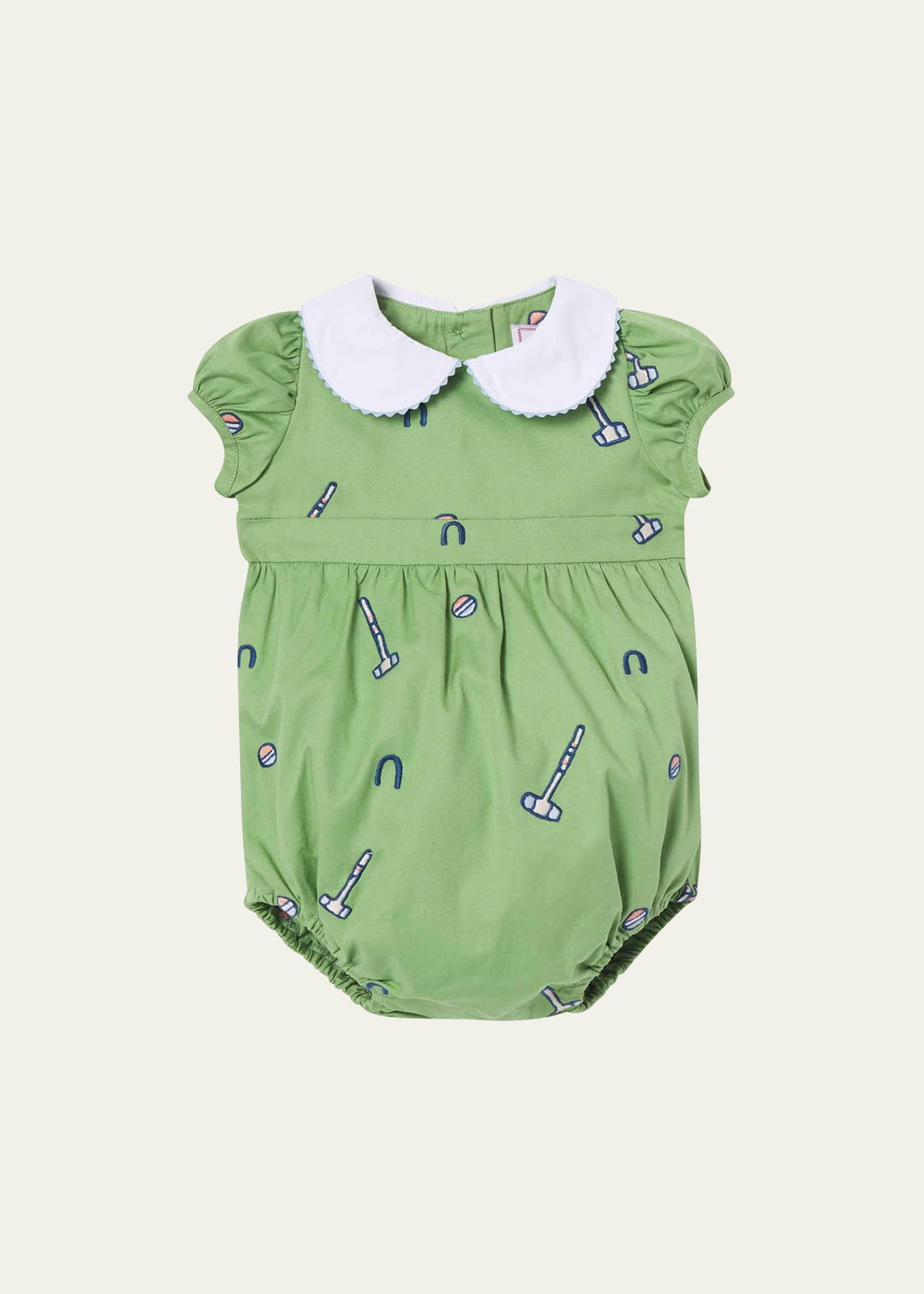 Girl's Juniper Bubble Romper - Croquet Embroidery, Size Newborn-2T