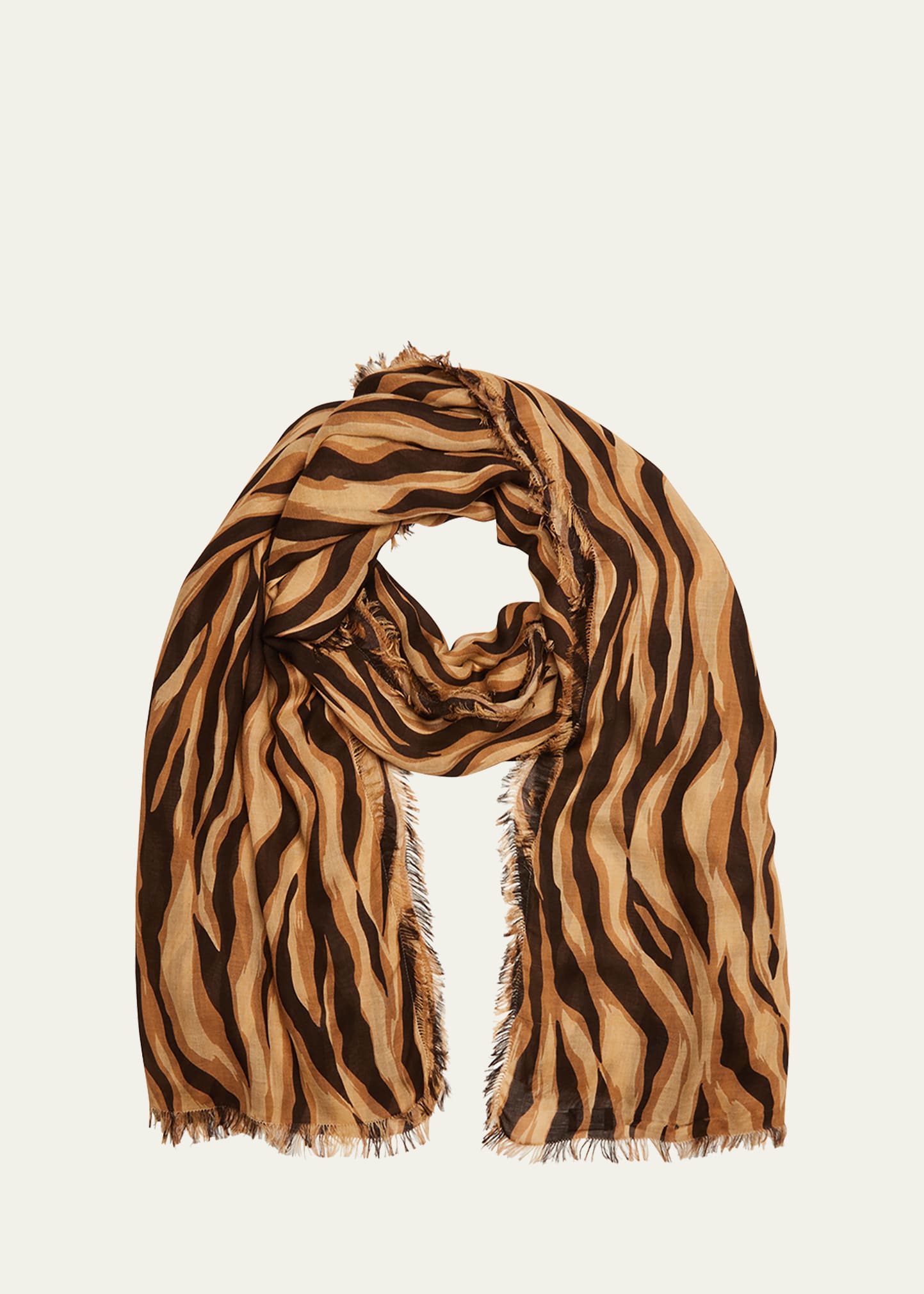 Shop Saint Laurent Tiger Cashmere-modal Scarf In Light Brown