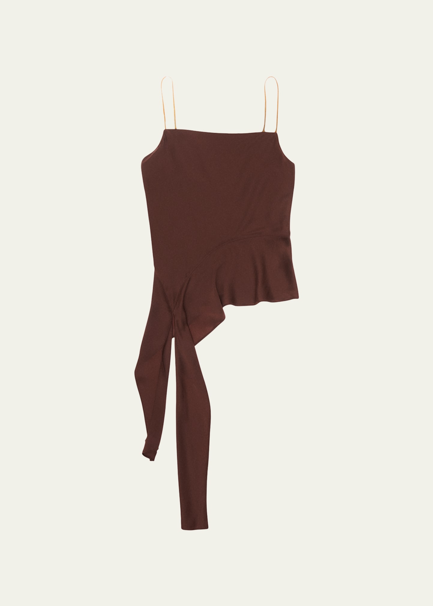 Helmut Lang Organza-trimmed Asymmetric Knotted Satin Camisole In Cinnamon