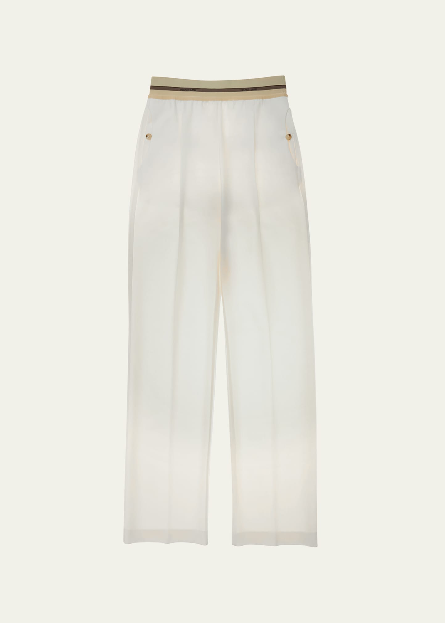 Helmut Lang Wide-leg Elastic Waist Pleated Suit Pants In Ivory