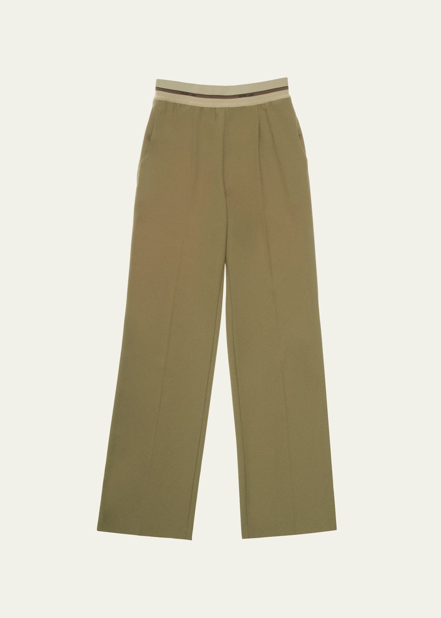 Helmut Lang Wide-leg Elastic Waist Pleated Suit Pants In Cedar